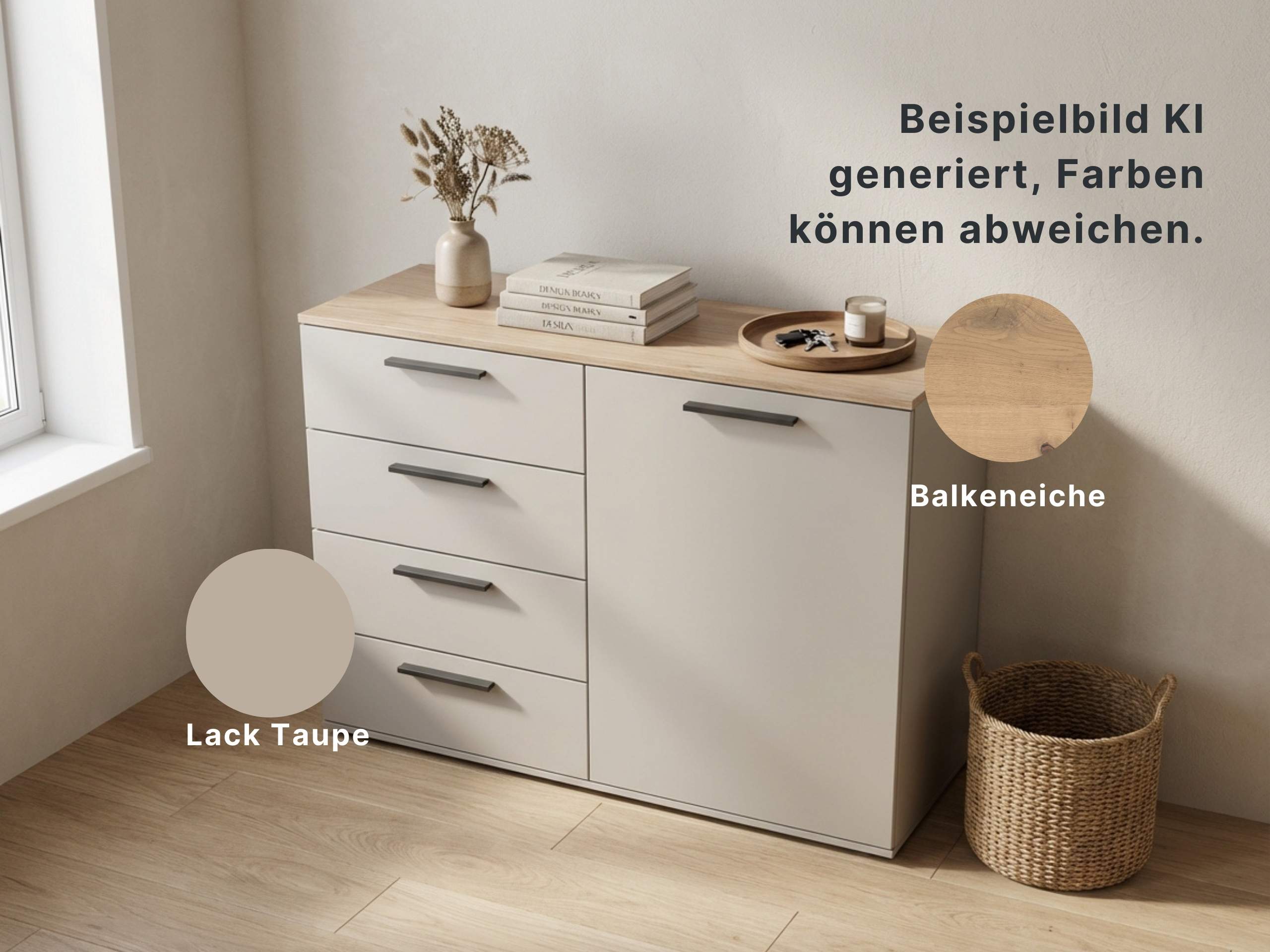 Disselkamp Cuneo Kombikommode U-Linie_Lack Taupe_KI Generiertes Bild