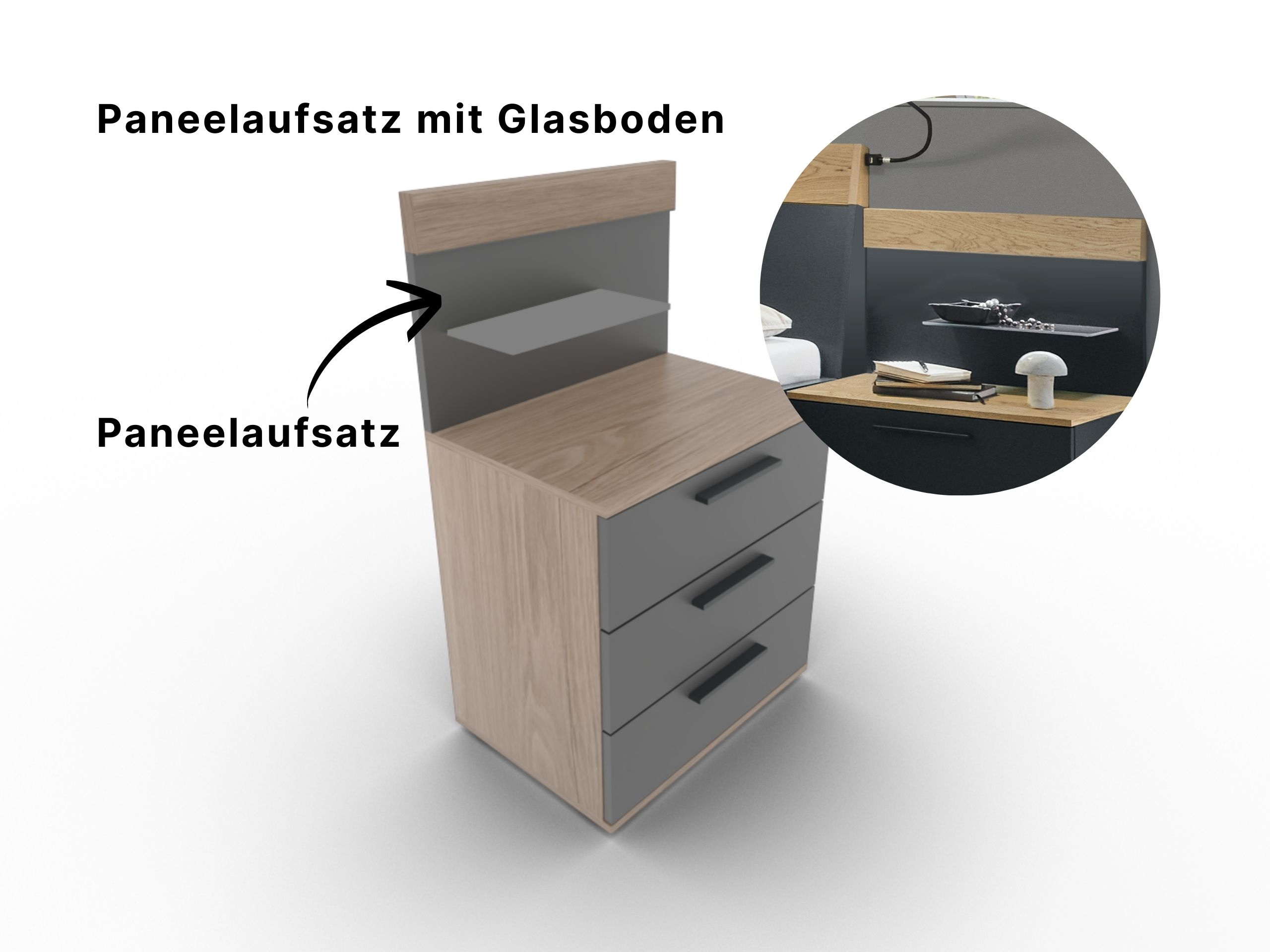 Disselkamp Cuneo Konsole 3 Schubkaesten_Panelaufsatz 60er_Lack Basalt O-Linie
