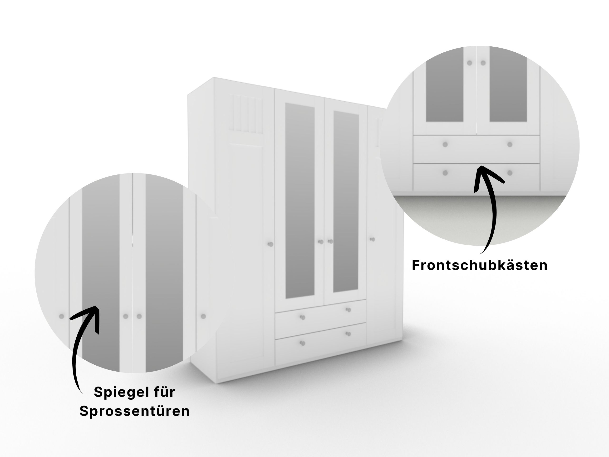 Disselkamp Castellino Kleiderschrank Frontschubkasten_Spiegel fuer Sprossenturen