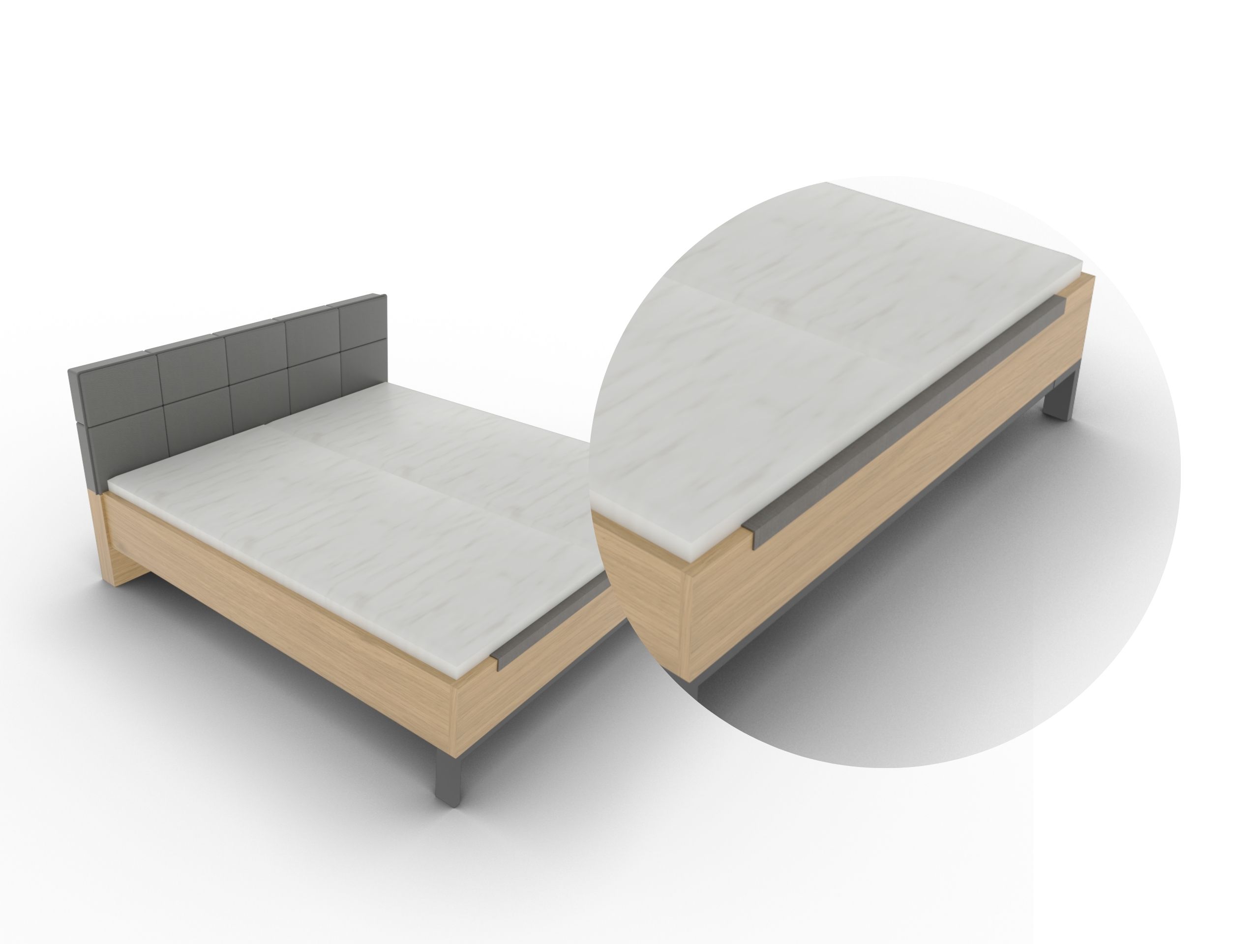 Fotorealistische Darstellung Disselkamp Bett mit Zubehör Polsterabdeckung.