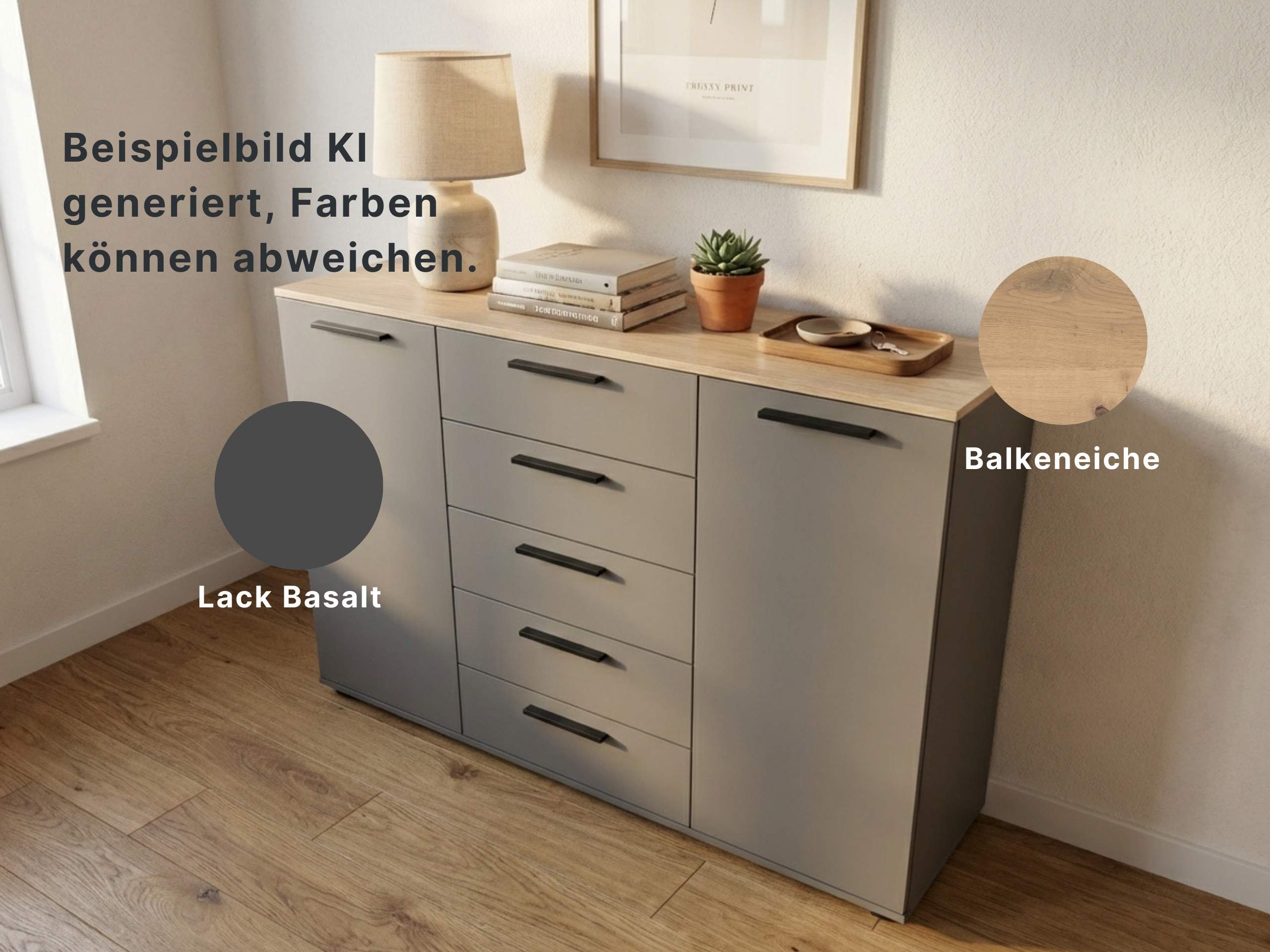 Disselkamp Cuneo Superkombikommode U-Linie_Lack Basalt_KI generiertes Bild