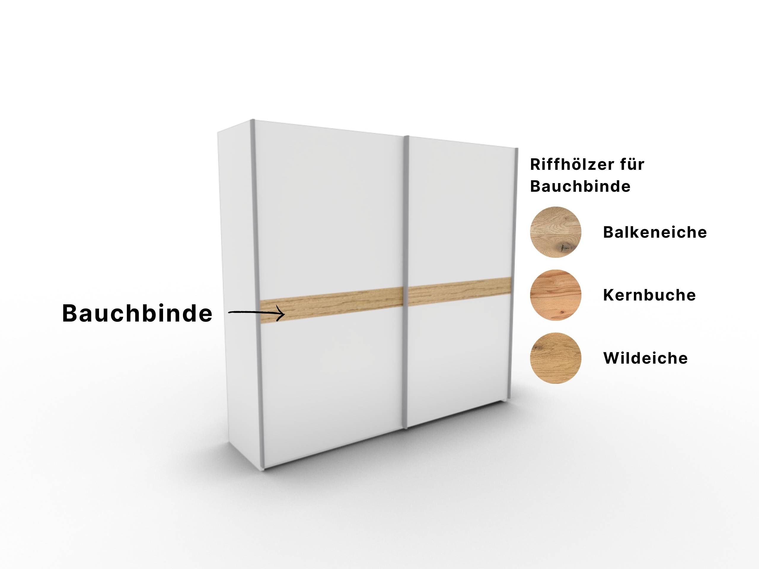 Disselkamp CD Studioline Schwebetuerenschrank Design 30 Front und Korpus in Lackweiss mit Bauchbinde in Riffholz Wildeiche PG1