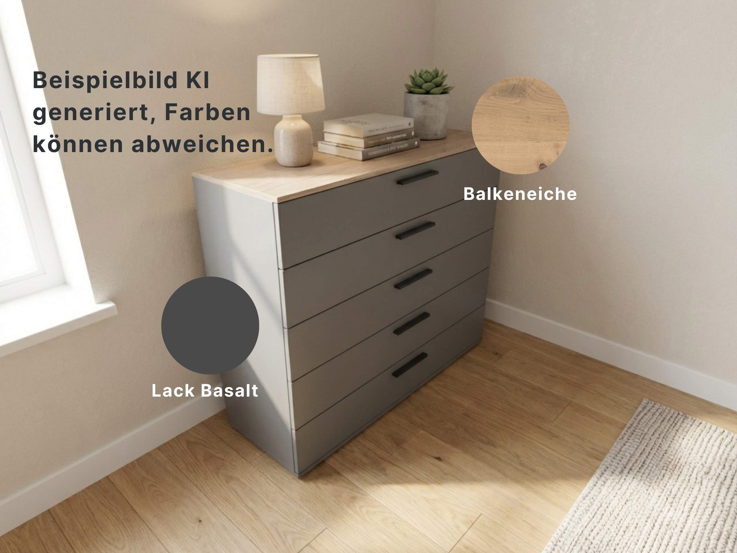 Disselkamp Cuneo Schubkastenkommode 120er U-Linie_Lack Basalt_KI generiertes Bild