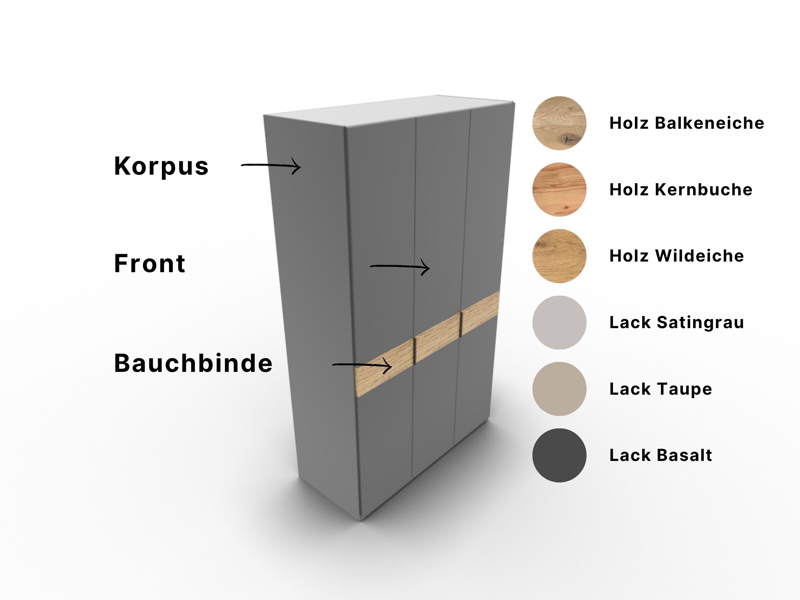 Disselkamp CD Studioline Kleiderschrank BB 3-türig Korpus Basalt Bauchbinde Wildeiche 2