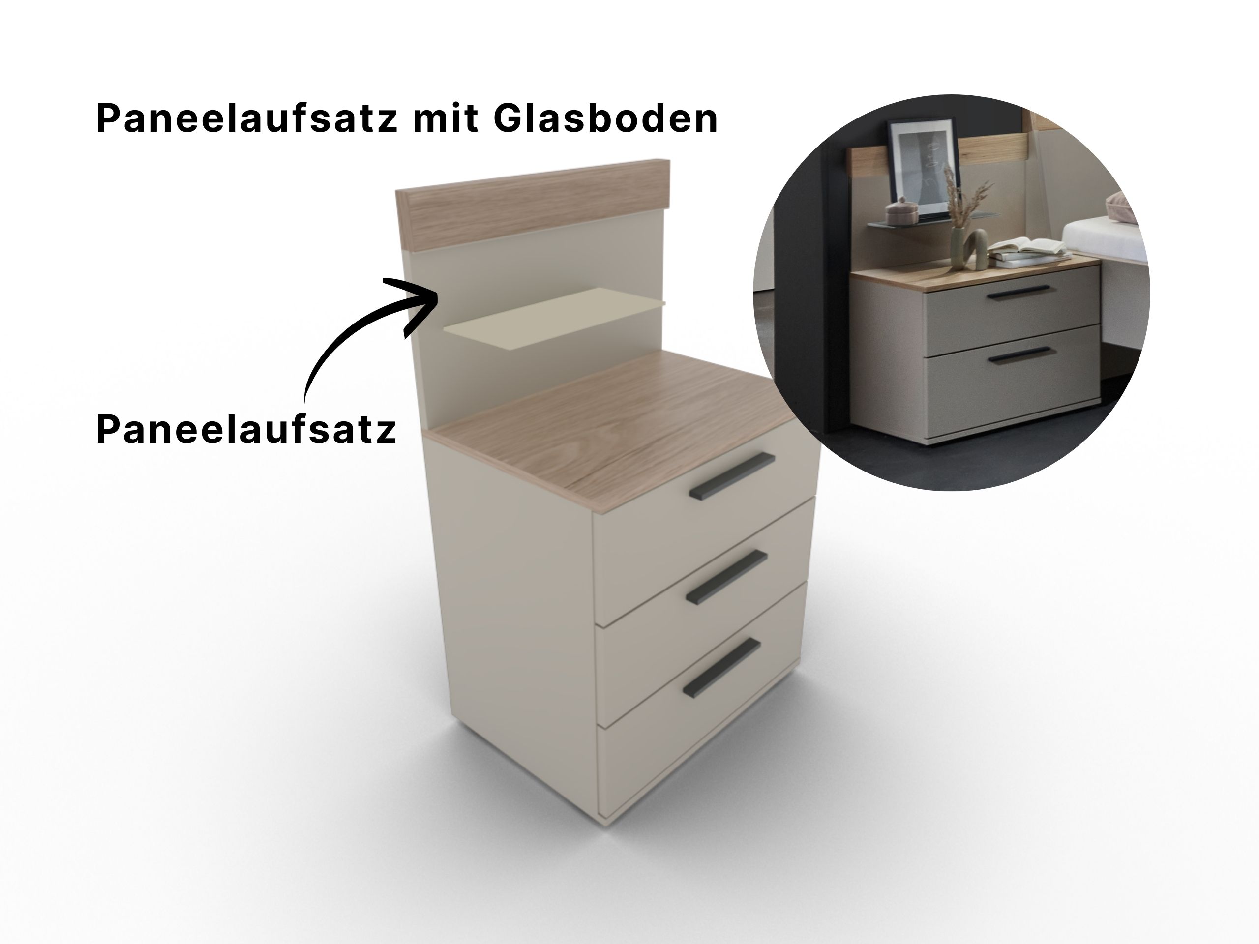 Disselkamp Cuneo Konsole 3 Schubkaesten_Panelaufsatz 60er_Lack Taupe U-Linie