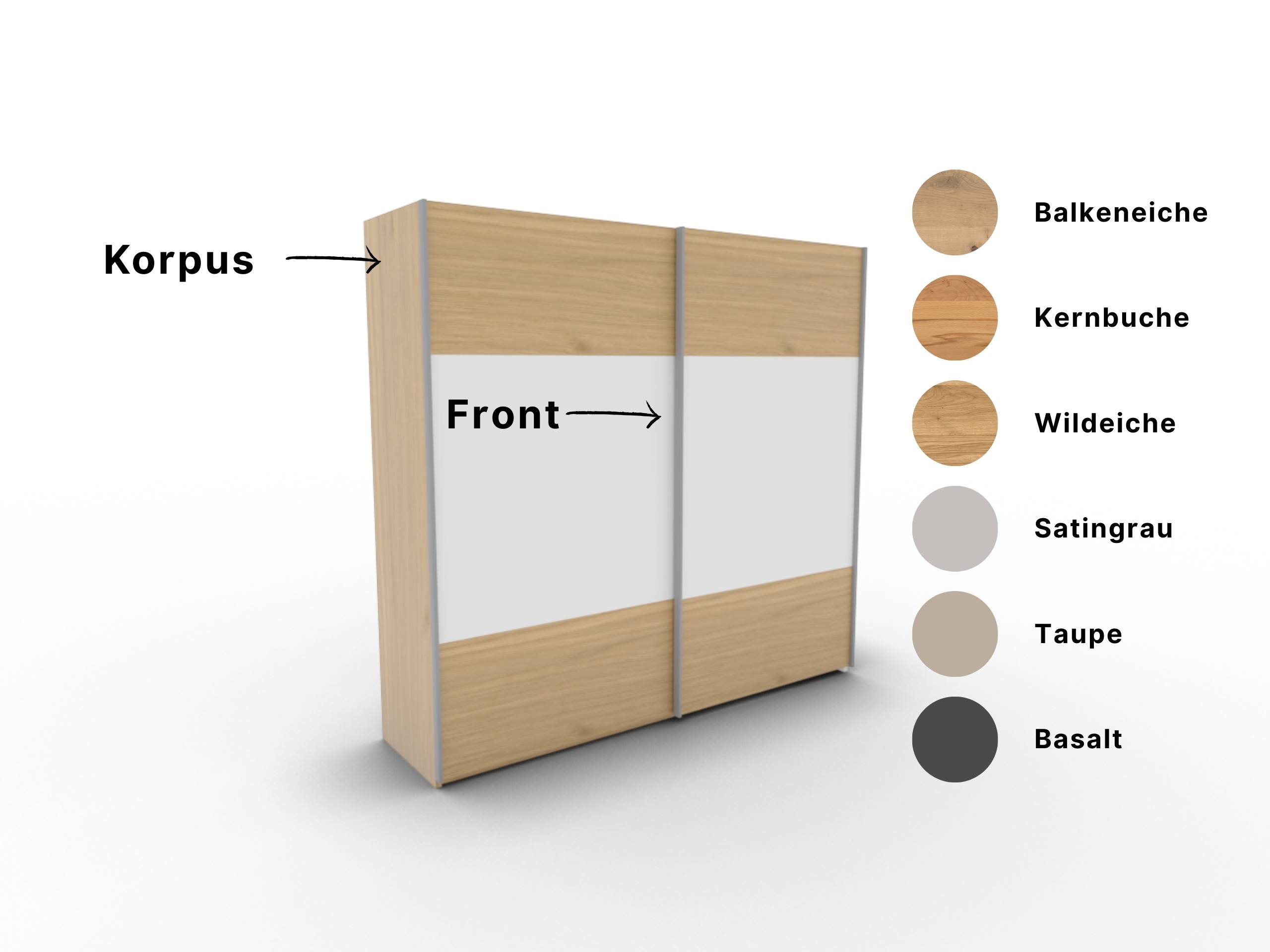 Disselkamp CD Studioline Schwebetuerenschrank Design 20 Lorpus und Front Wildeiche mit Elementen in Lack weiss PG2