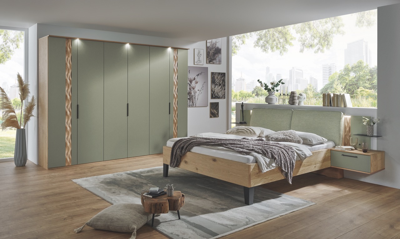 Callao Millieu Schrankfront 2 Bett Jungle Green mit Polsterkopfteil