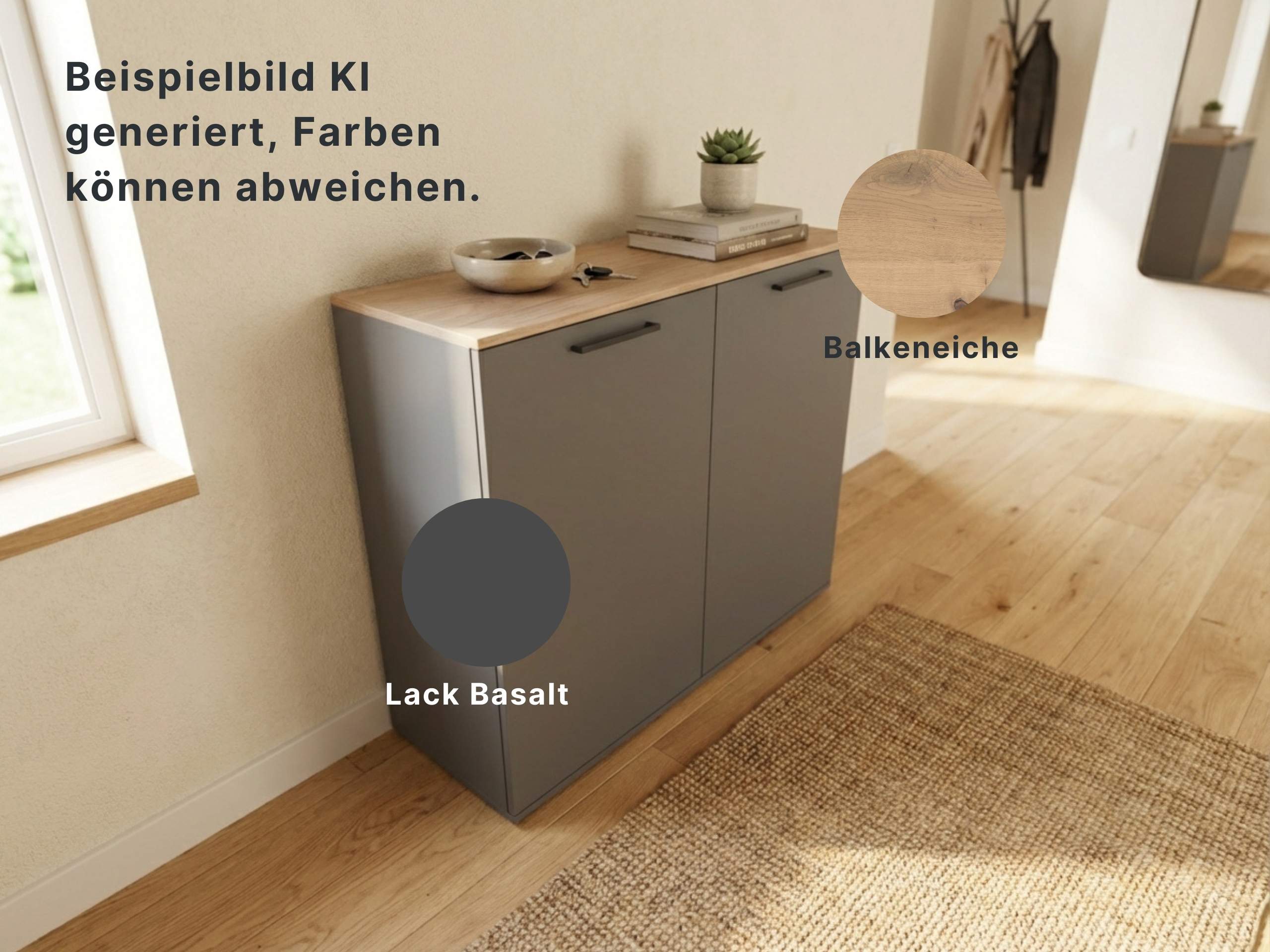 Disselkamp Cuneo Tuerenkommode 2-tuerig U-Linie_Lack Basalt_KI generiertes Bild