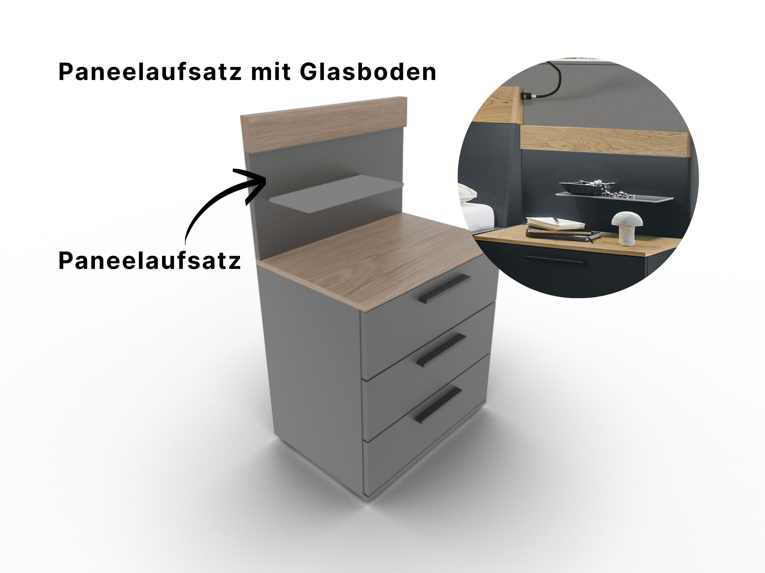 Disselkamp Cuneo Konsole 3 Schubkaesten_Panelaufsatz 60er_Lack Basalt U-Linie