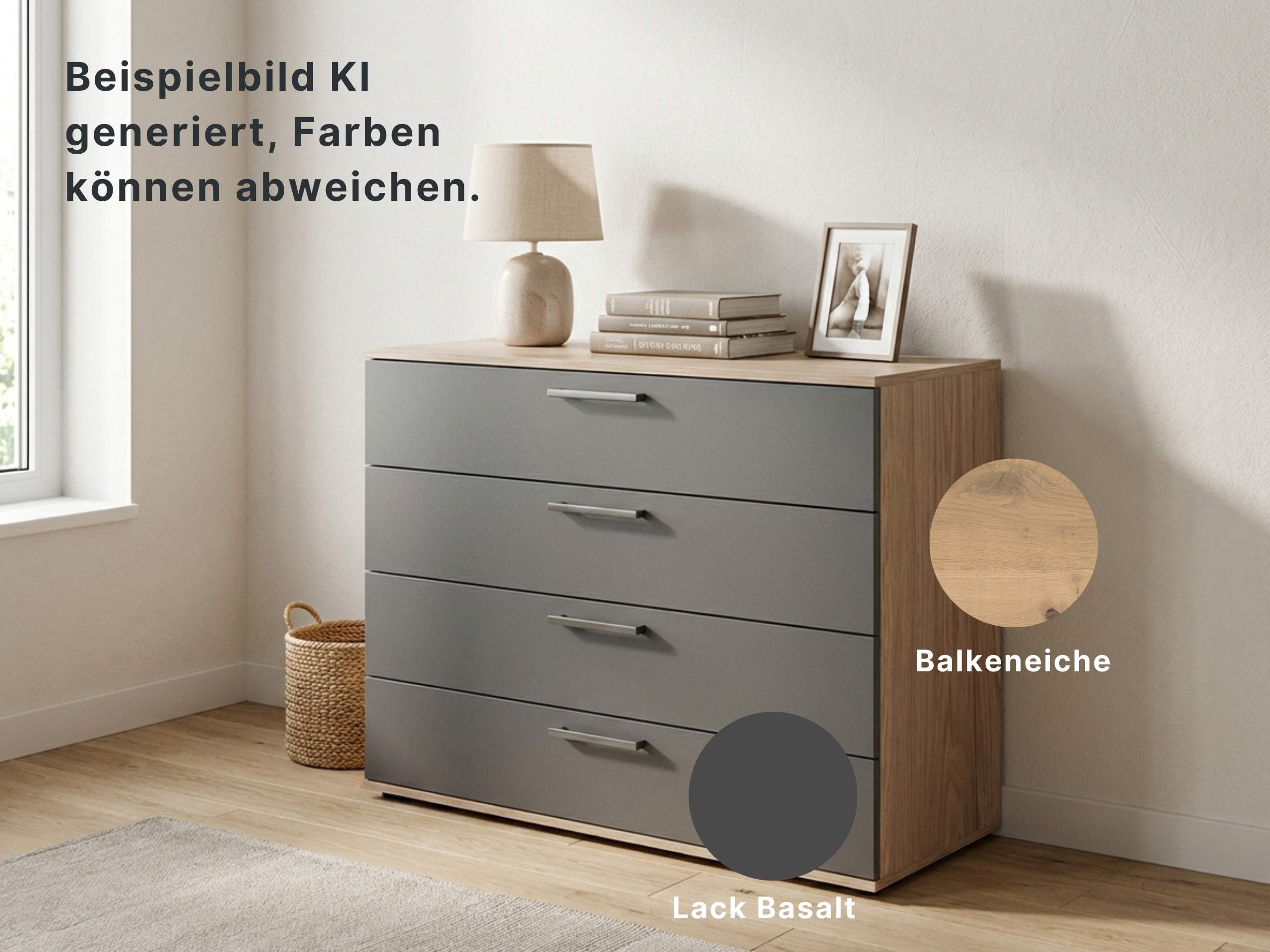 Disselkamp Cuneo Schubkastenkommode 120er O-Linie_Lack Basalt_KI generiertes Bild