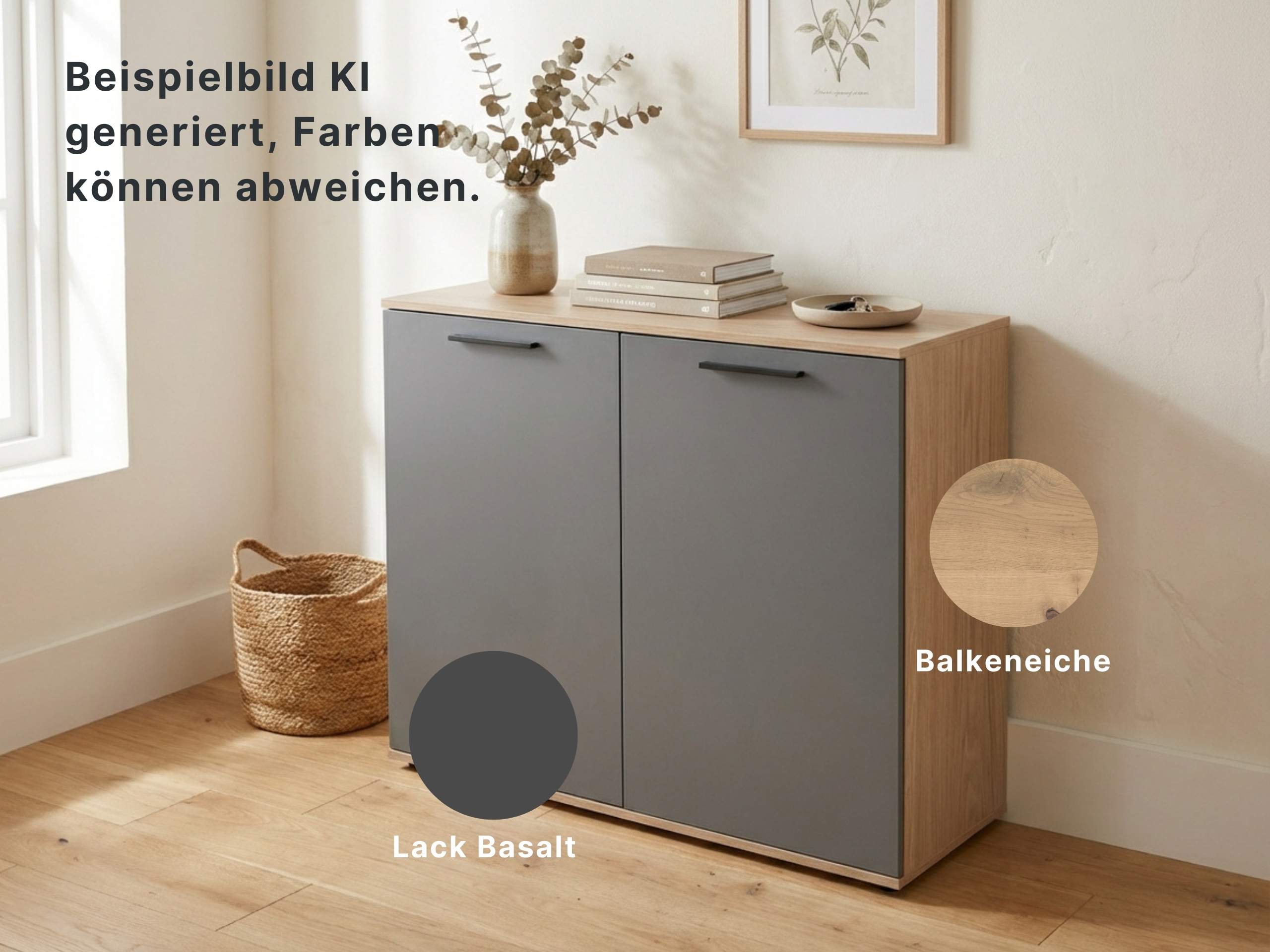 Disselkamp Cuneo Tuerenkommode 2-tuerig O-Linie_Lack Basalt_KI generiertes Bild