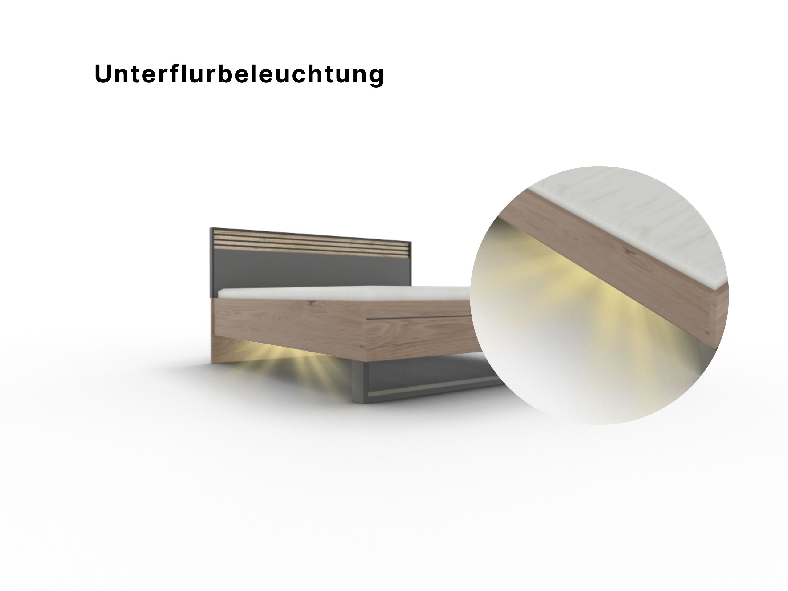 Disselkamp Bett Cabrillo Holzkopfteil_Unterflurbeleuchtung