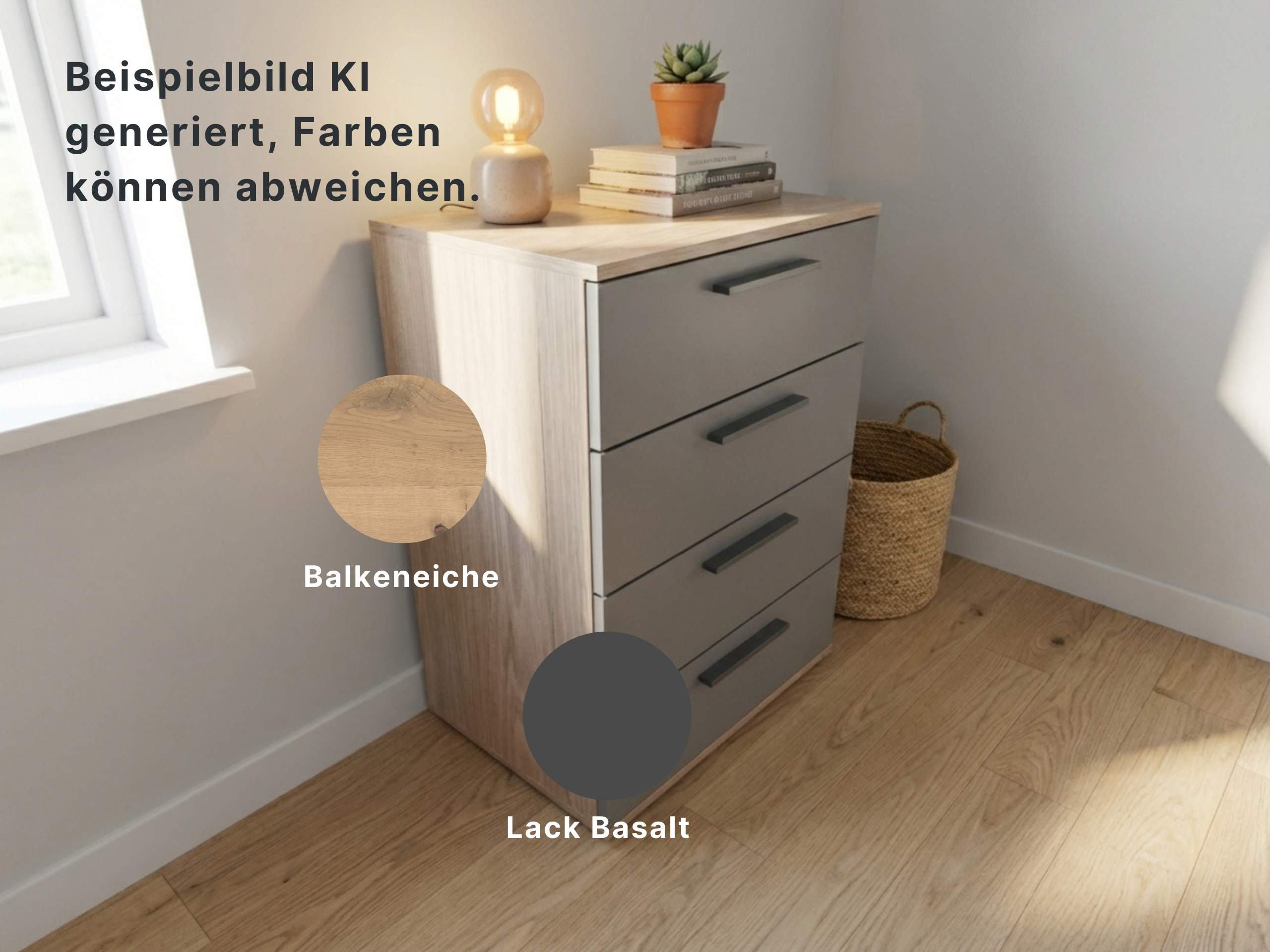 Disselkamp Cuneo Schubkastenkommode 60er O-Linie_Lack Basalt_KI generiertes Bild