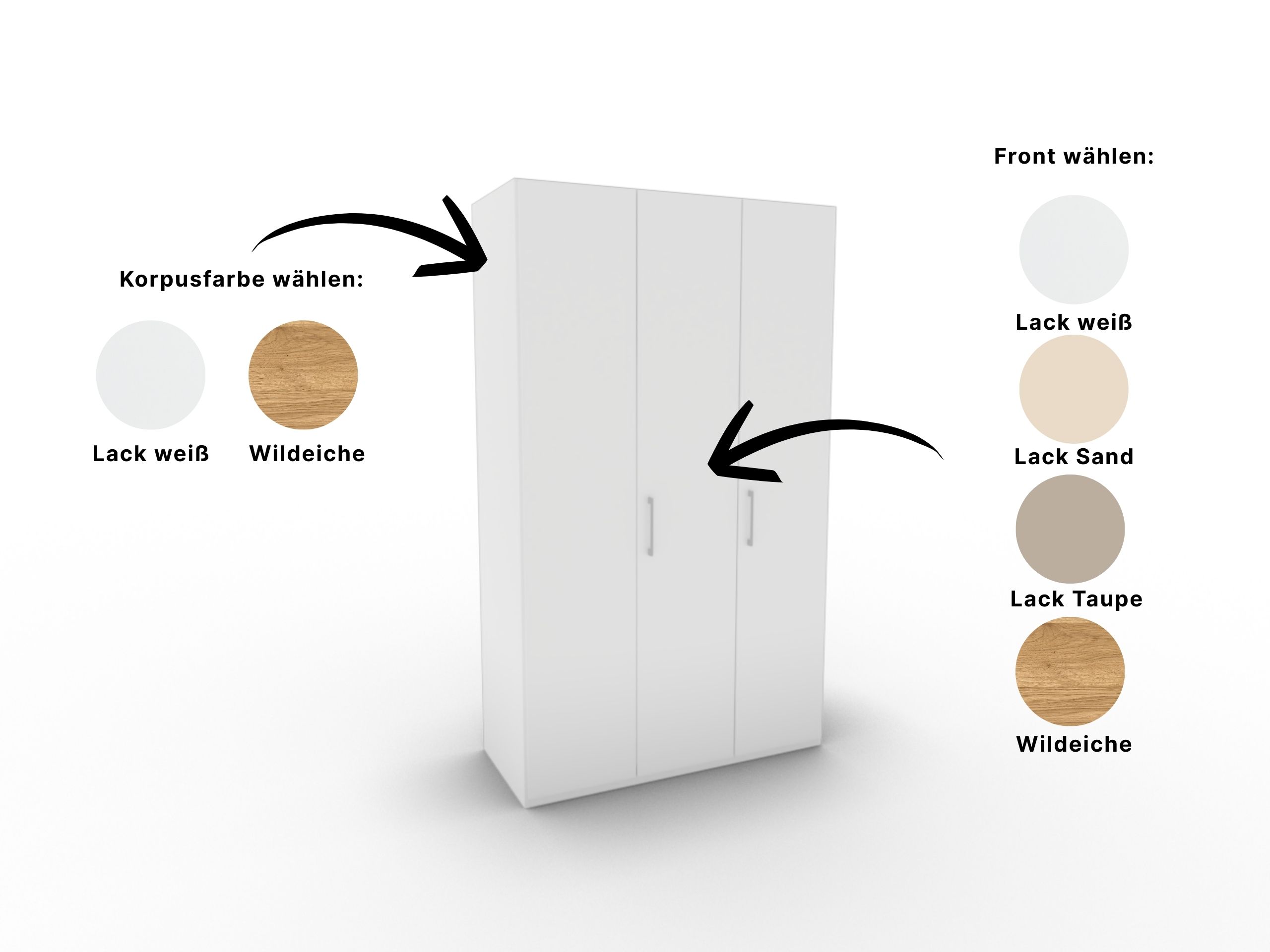 Disselkamp Comfort V Kleiderschrank Schrankfront 2 PG2_Lack weiss Korpus und Front waehlbar_3T