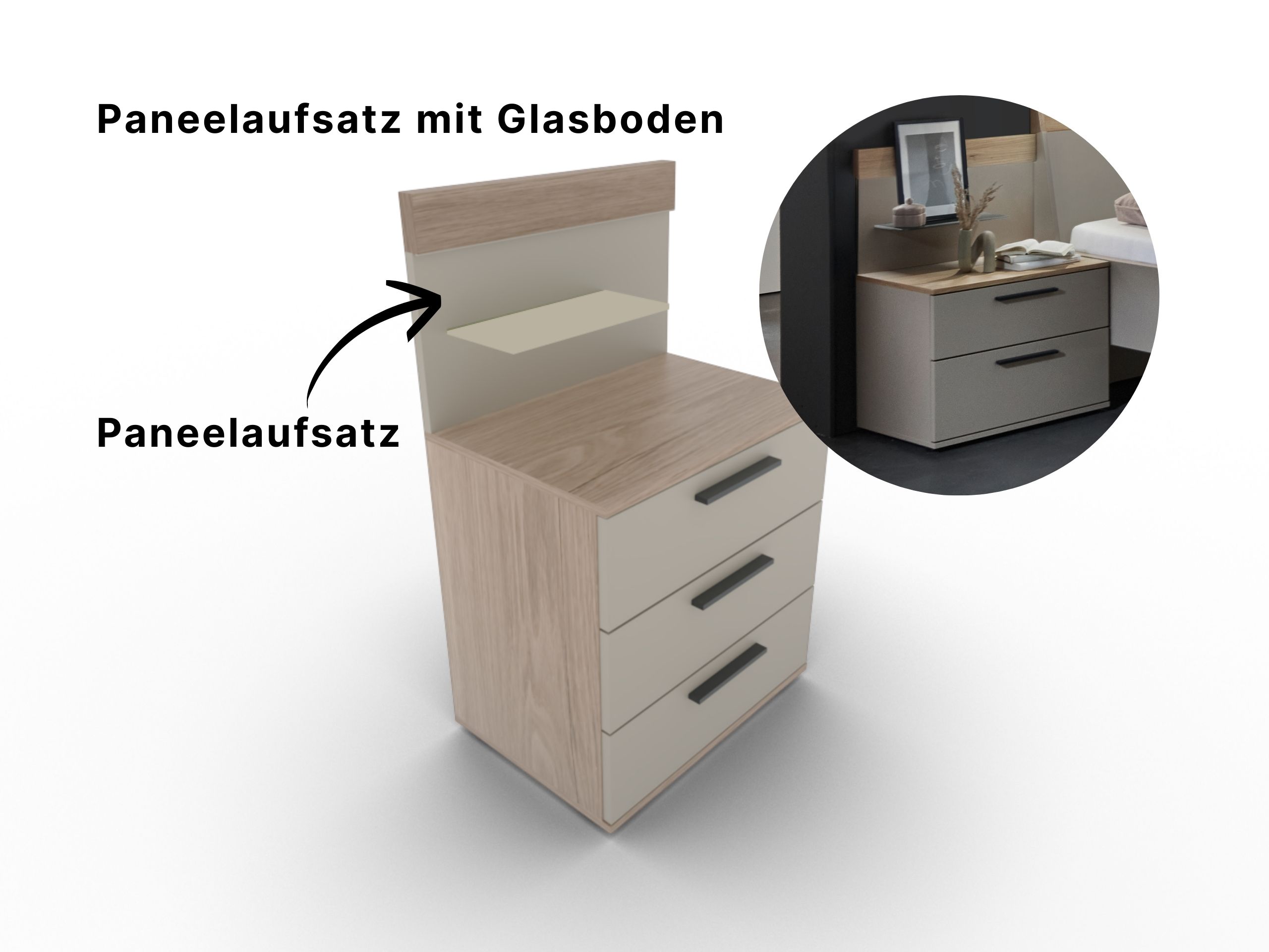 Disselkamp Cuneo Konsole 3 Schubkaesten_Panelaufsatz 60er_Lack Taupe O-Linie