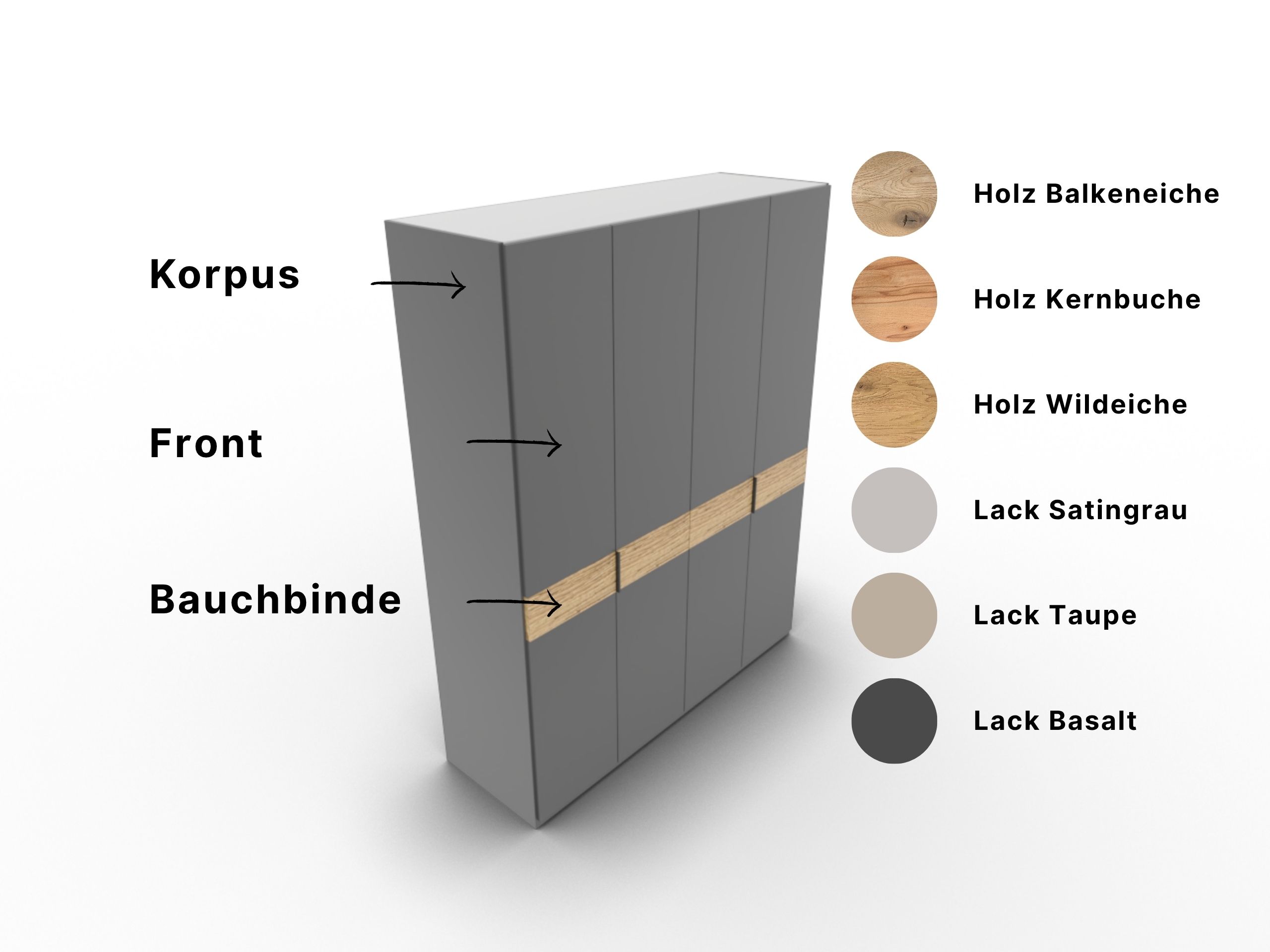 Disselkamp CD Studioline Kleiderschrank BB 4-türig Korpus Basalt Bauchbinde Wildeiche 2