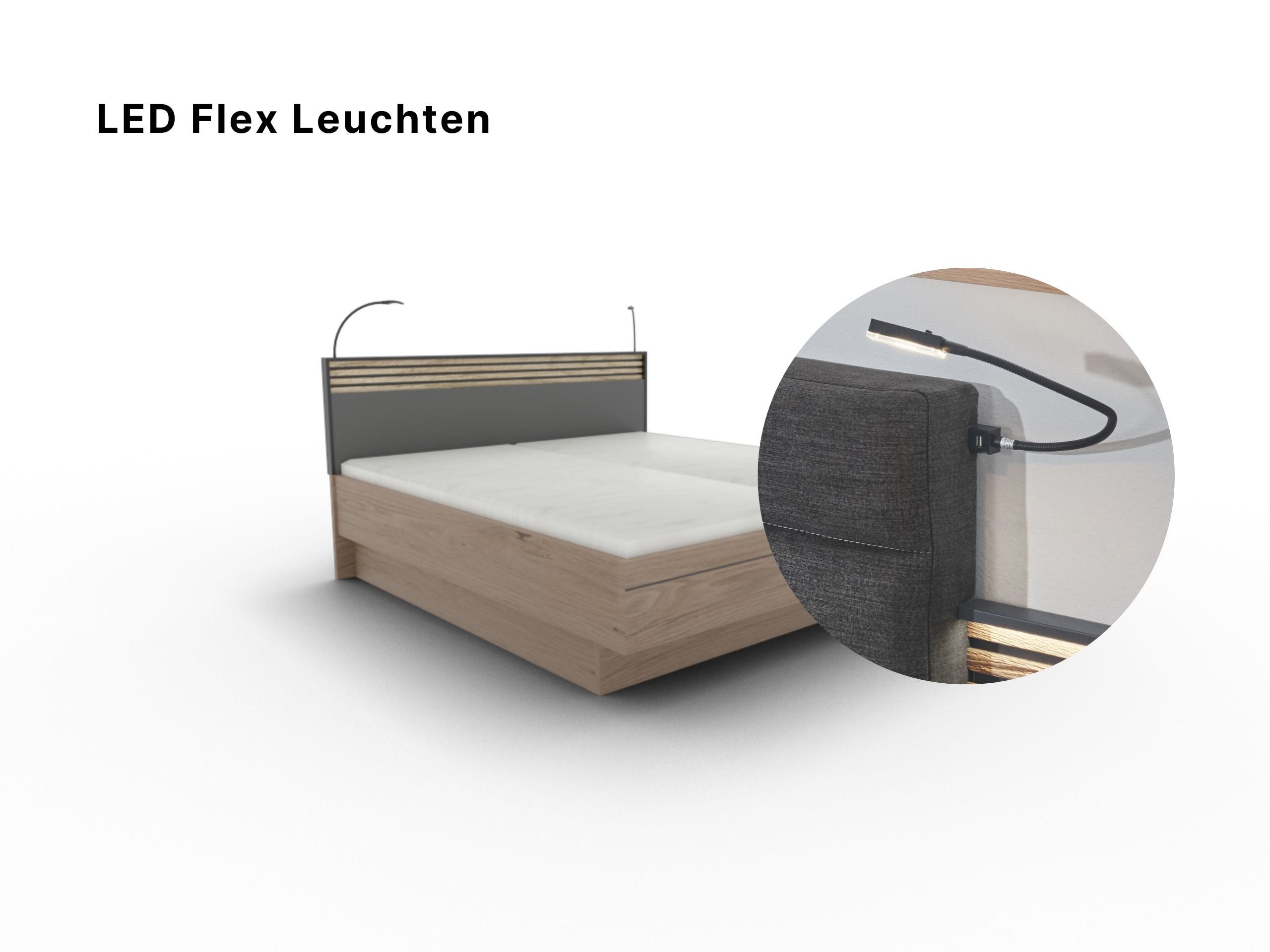 Disselkamp Bett Cabrillo Holzkopfteil_LED Flex Leuchten