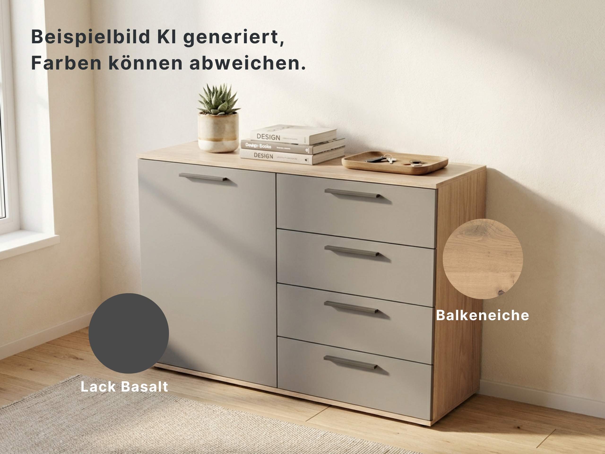 Disselkamp Cuneo Kombikommode O-Linie_Lack Basalt_KI Generiertes Bild