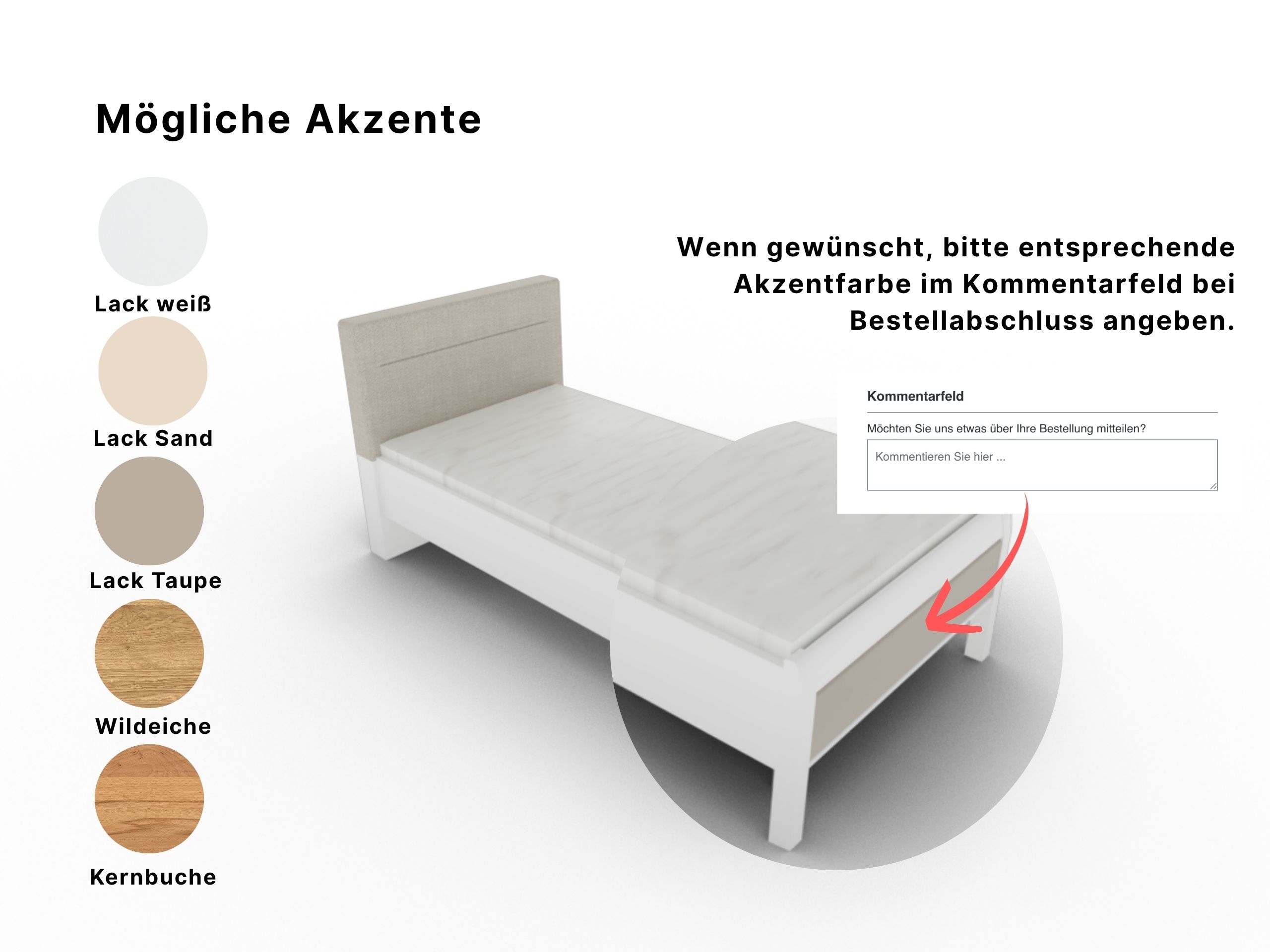 Disselkamp Comfort V Einzelbett KT Polster Linero_Lack Weiss_Akzente