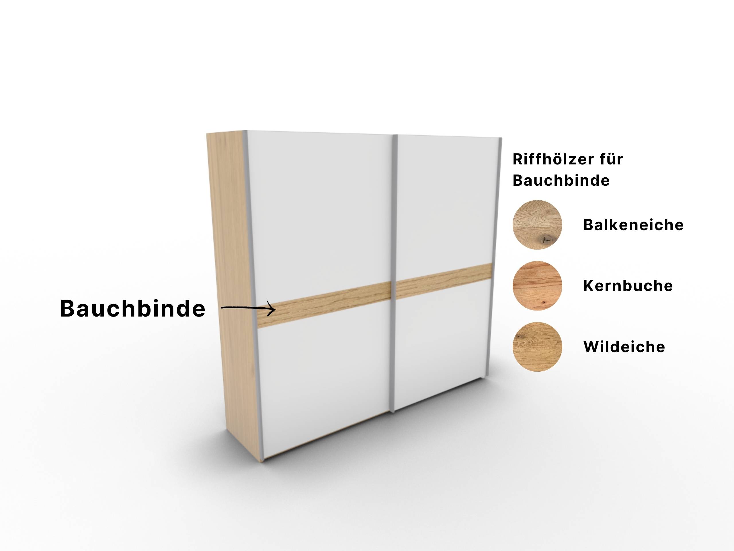 Disselkamp CD Studioline Schwebetuerenschrank Design 30 Korpus in Wildeiche Front in Lack weiss bit Bauchbinde in Riffholz Wildeiche PG2 Riffhölzer