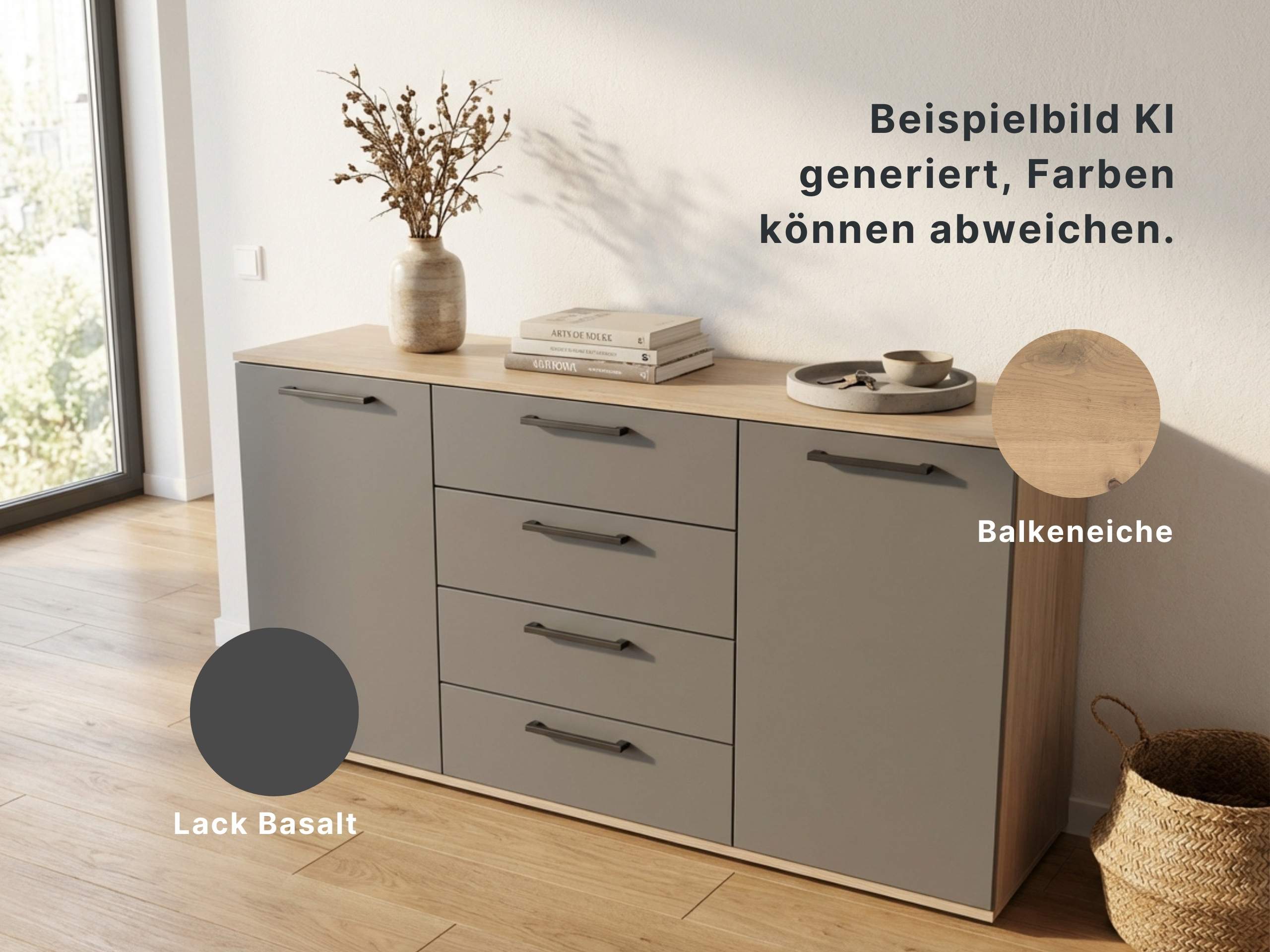 Disselkamp Cuneo Superkombikommode O-Linie_Lack Basalt_KI generiertes Bild