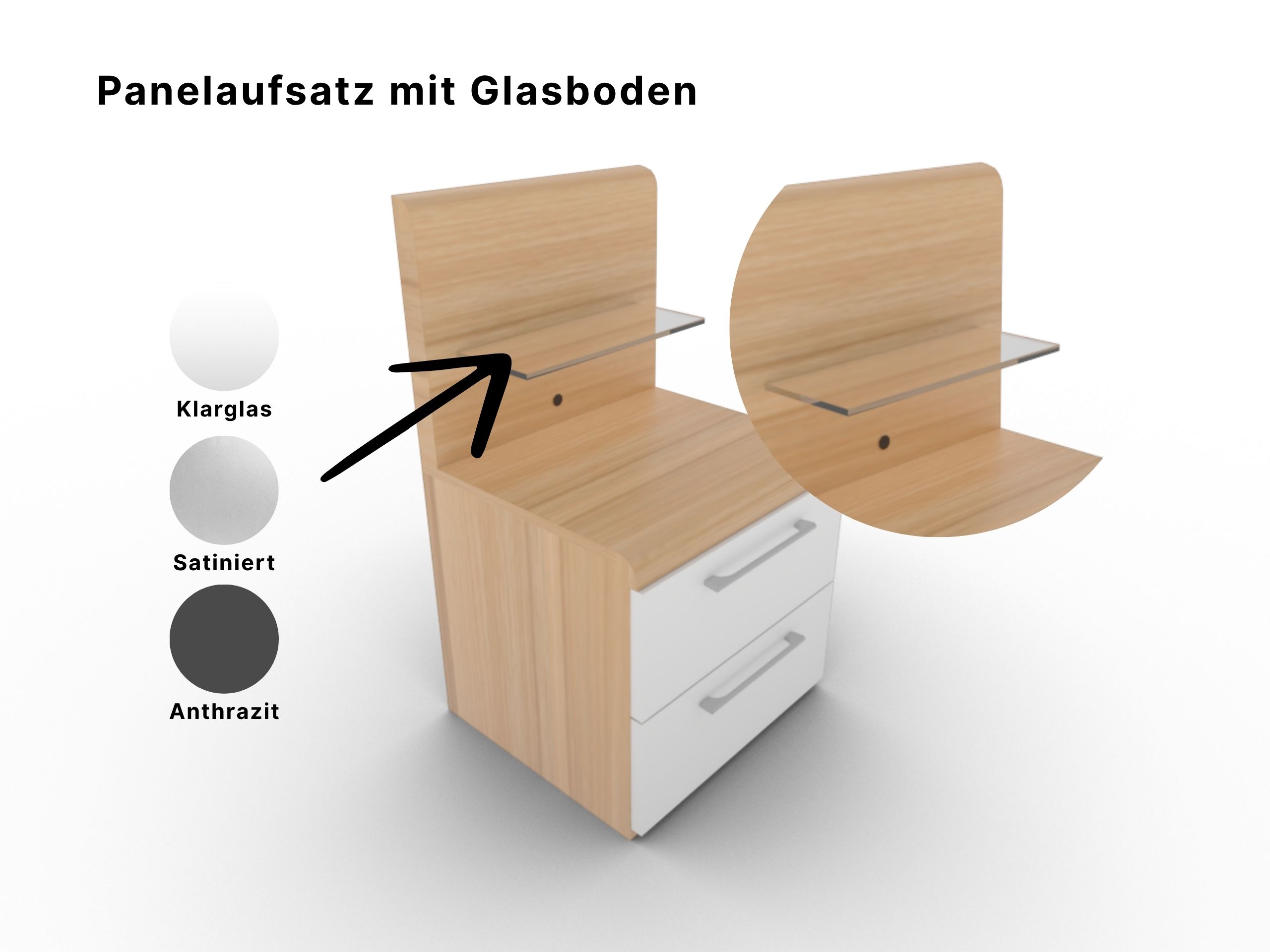Disselkamp Comfort V Schubkastenkonsole Kernbuche Panelaufsatz Glasbodenvariation
