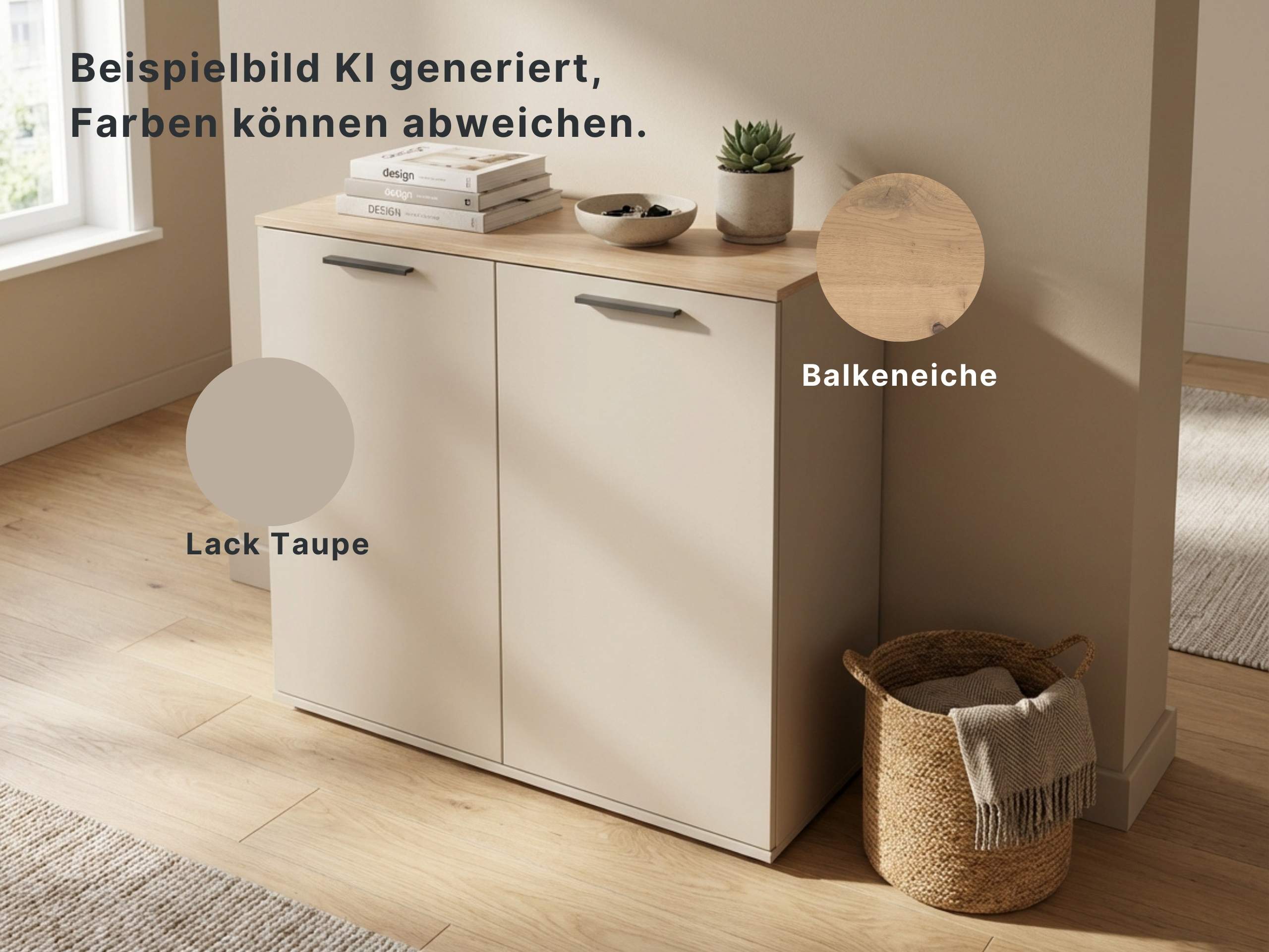 Disselkamp Cuneo Tuerenkommode 2-tuerig U-Linie_Lack Taupe_KI generiertes Bild