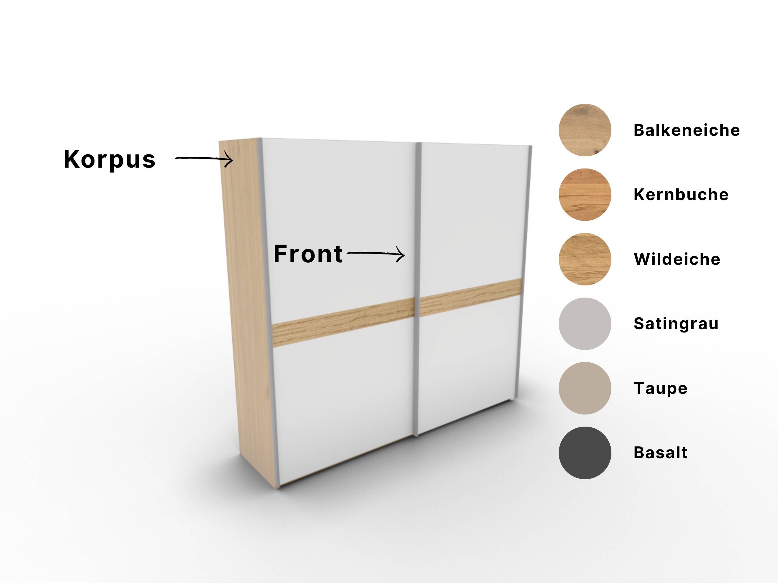 Disselkamp CD Studioline Schwebetuerenschrank Design 30 Korpus in Wildeiche Front in Lack weiss bit Bauchbinde in Riffholz Wildeiche PG2