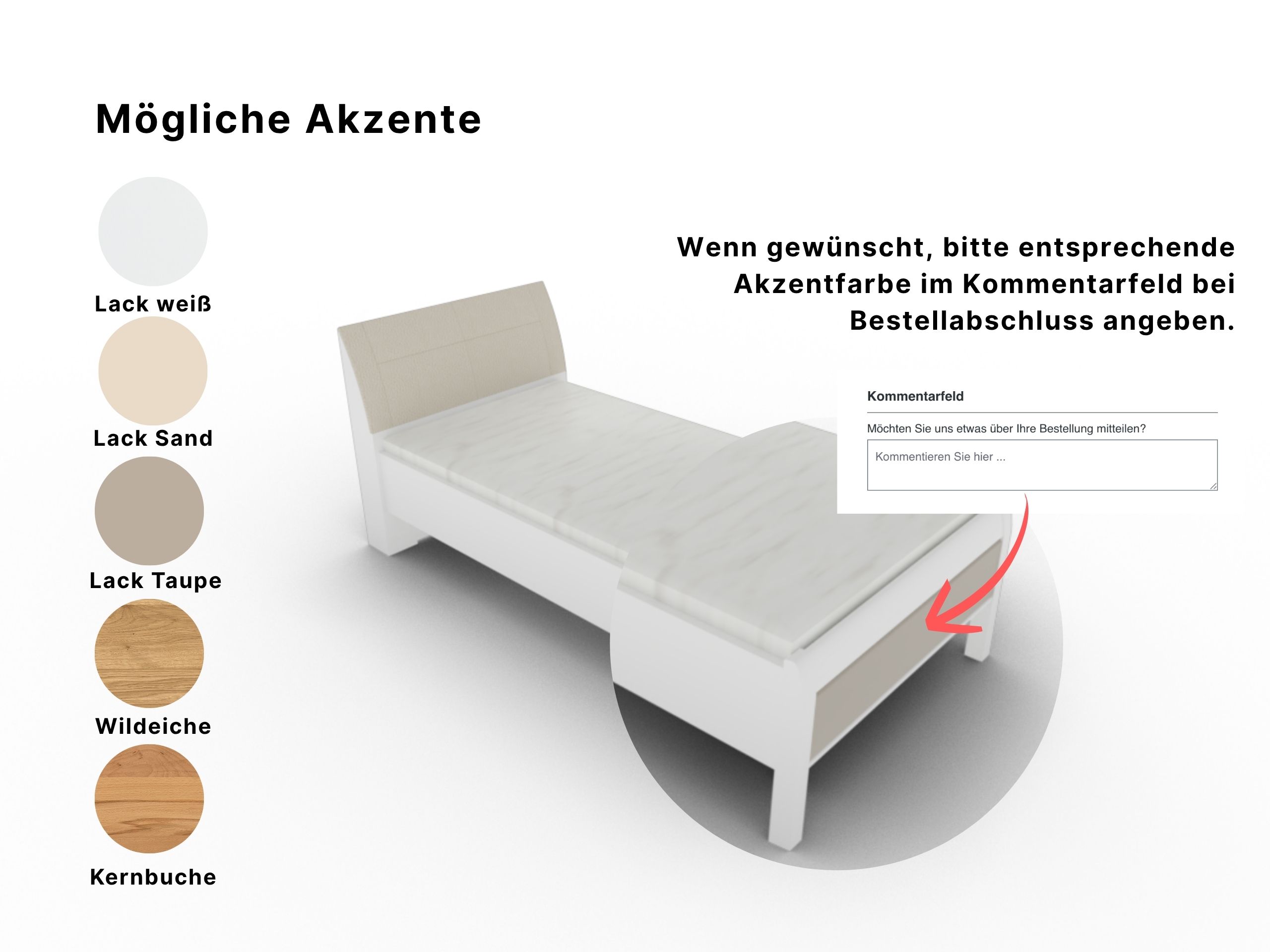 Disselkamp Comfort V Einzelbett KT Polster Bogen_Lack Weiss_Akzente