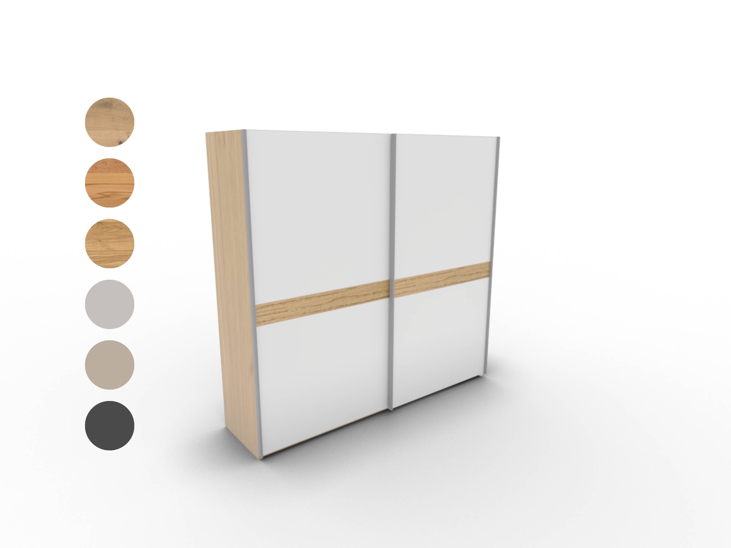 Disselkamp CD Studioline Schwebetuerenschrank Design 30 Korpus in Wildeiche Front in Lack weiss mit Bauchbinde in Riffholz Wildeiche PG2 Cover