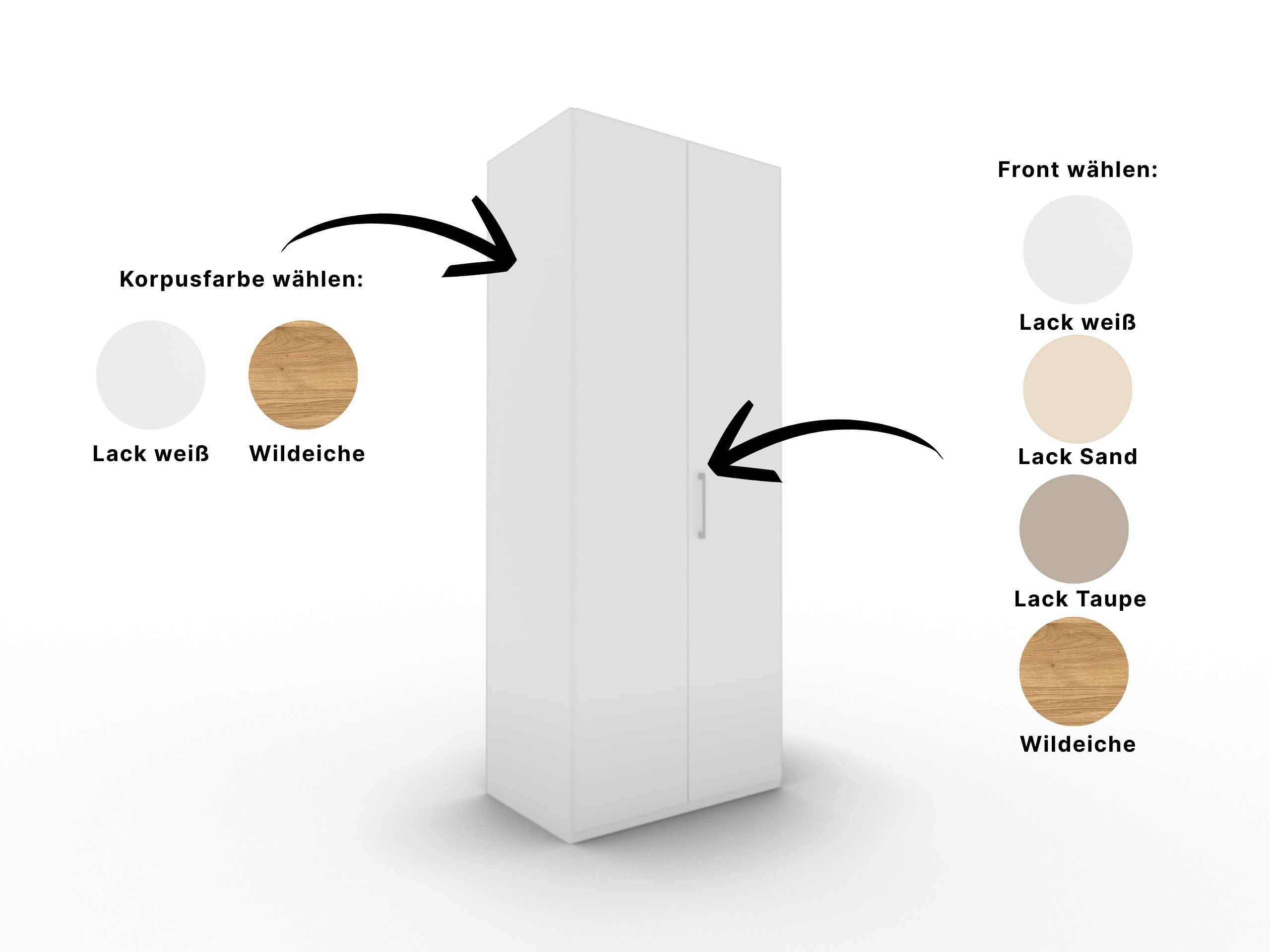 Disselkamp Comfort V Kleiderschrank Schrankfront 2 PG2_Lack weiss Korpus und Front waehlbar_2T