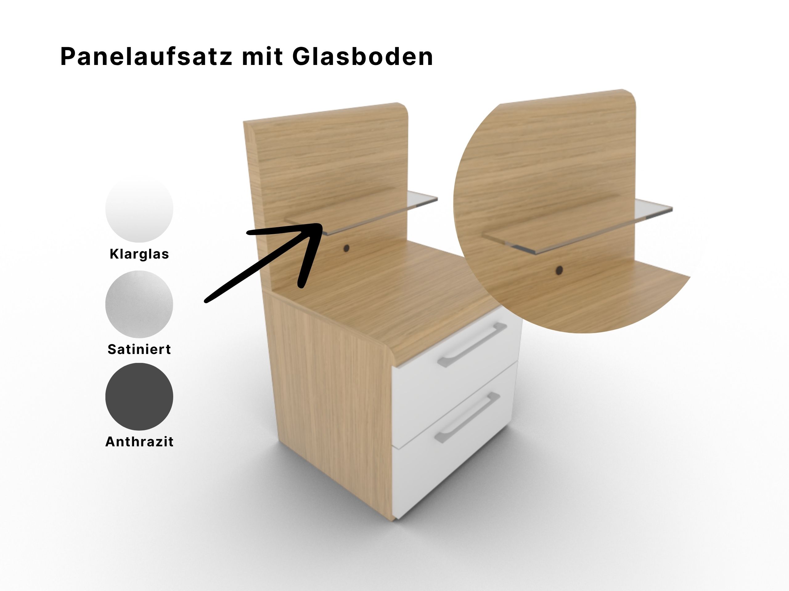 Disselkamp Comfort V Schubkastenkonsole Wildeiche mit Panelaufsatz Glasbodenvariation