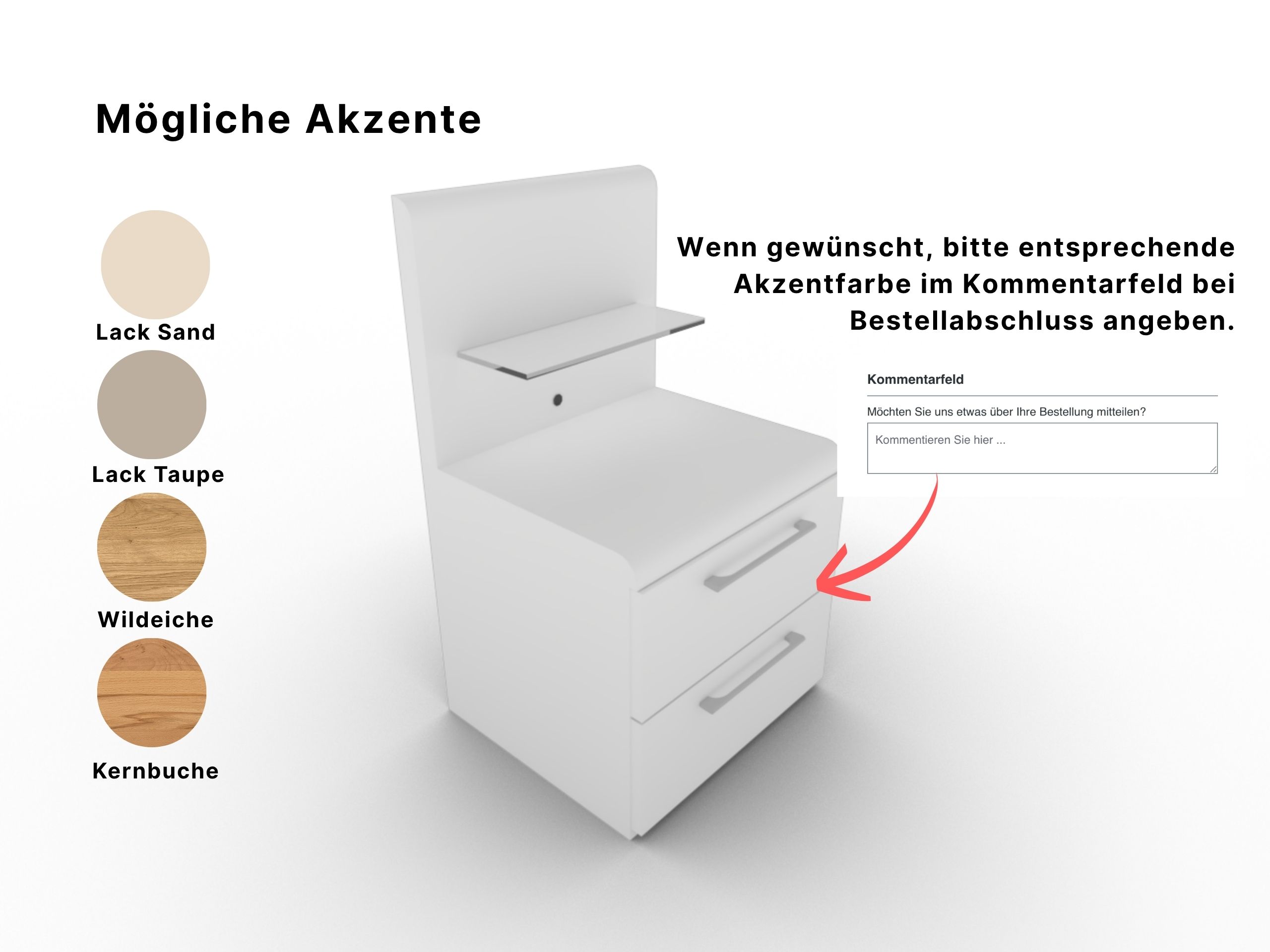 Disselkamp Comfort V Schubkastenkonsole Lack  Weiss _Akzent Absetzung im Ueberblick