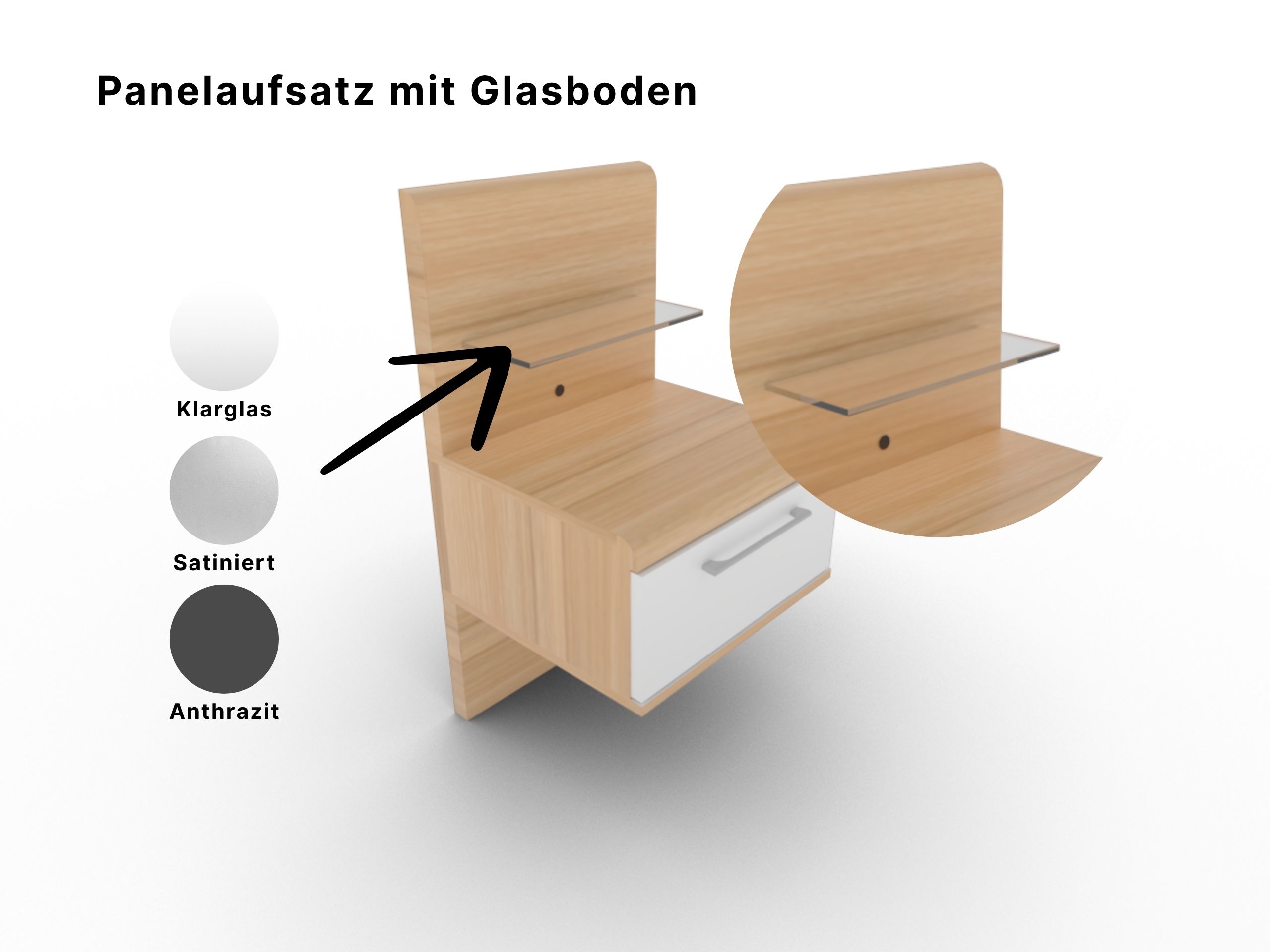 Disselkamp Comfort V Hängekonsole Kernbuche Panelaufsatz mit Glasbodenvarianten