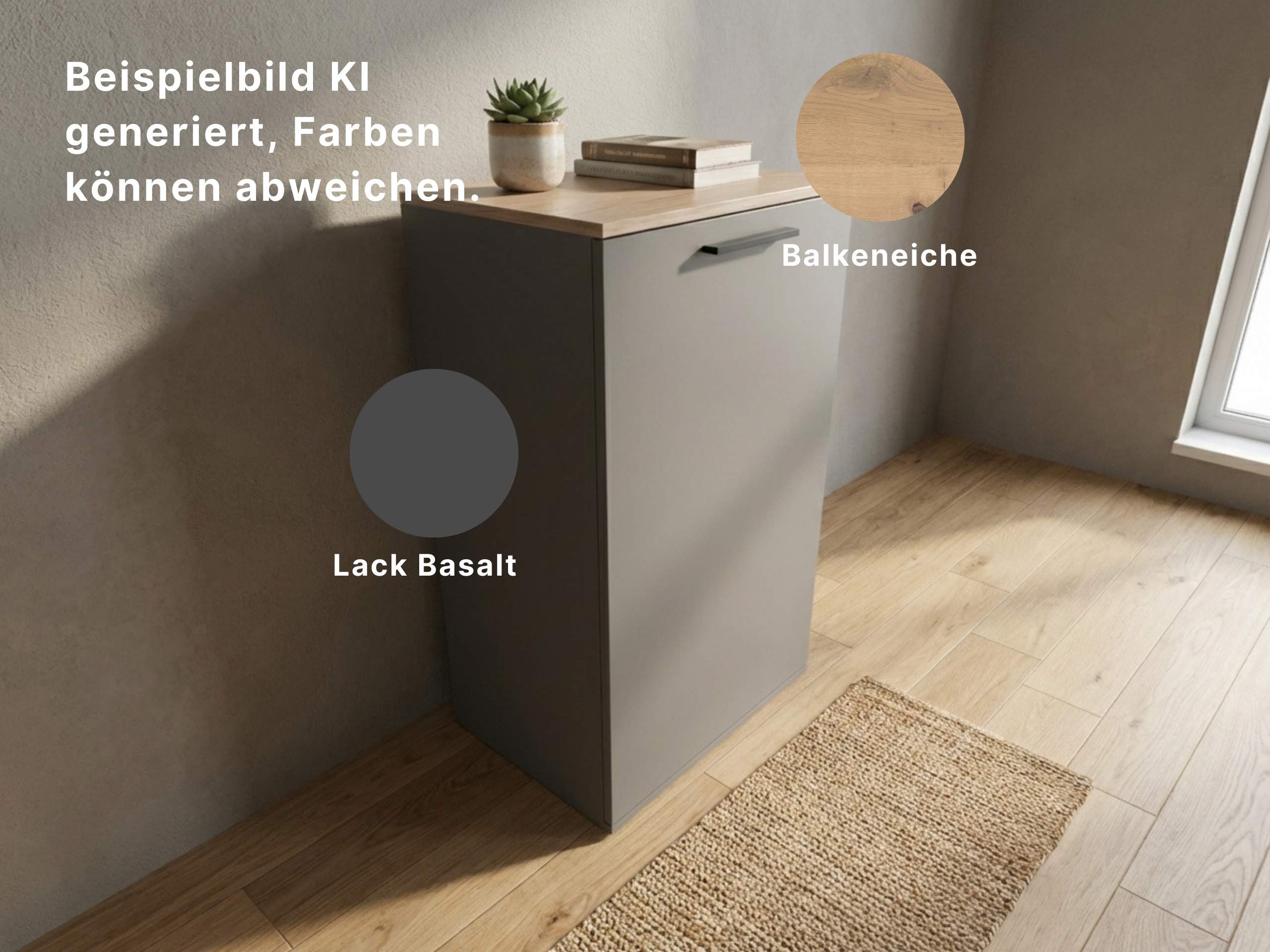 Disselkamp Cuneo Tuerenkommode 1-tuerig U-Linie_Lack Basalt_KI generiertes Bild