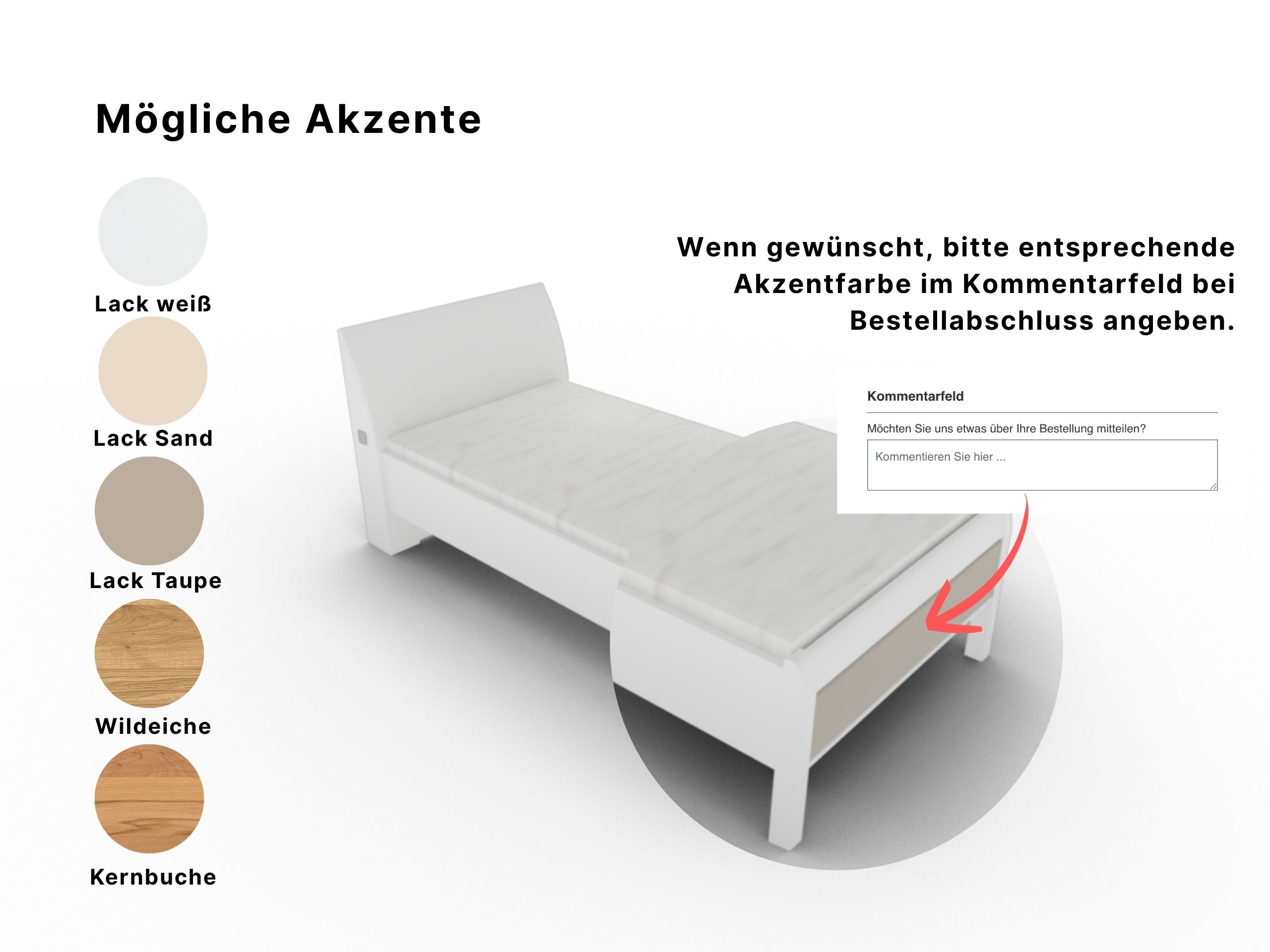 Disselkamp Comfort V Einzelbett KT Bogen_Lack Weiss_Akzente