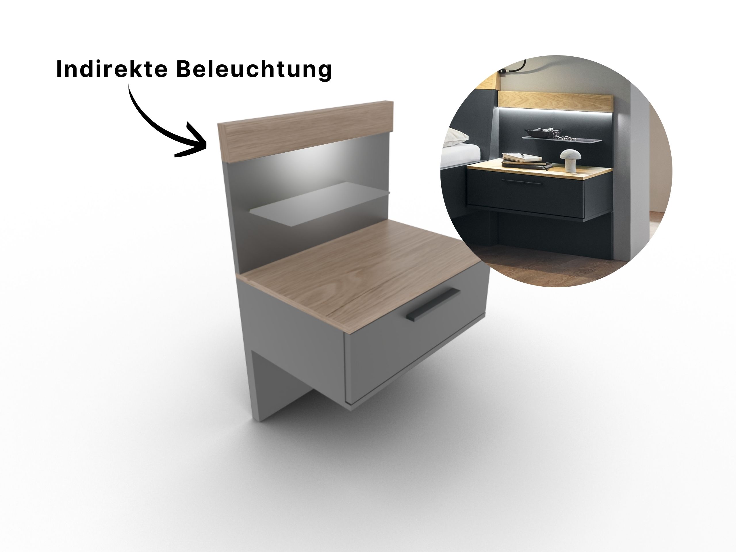 Disselkamp Cuneo Haengekonsole_indirekte Beleuchtung fuer Paneelaufsatz U-Linie