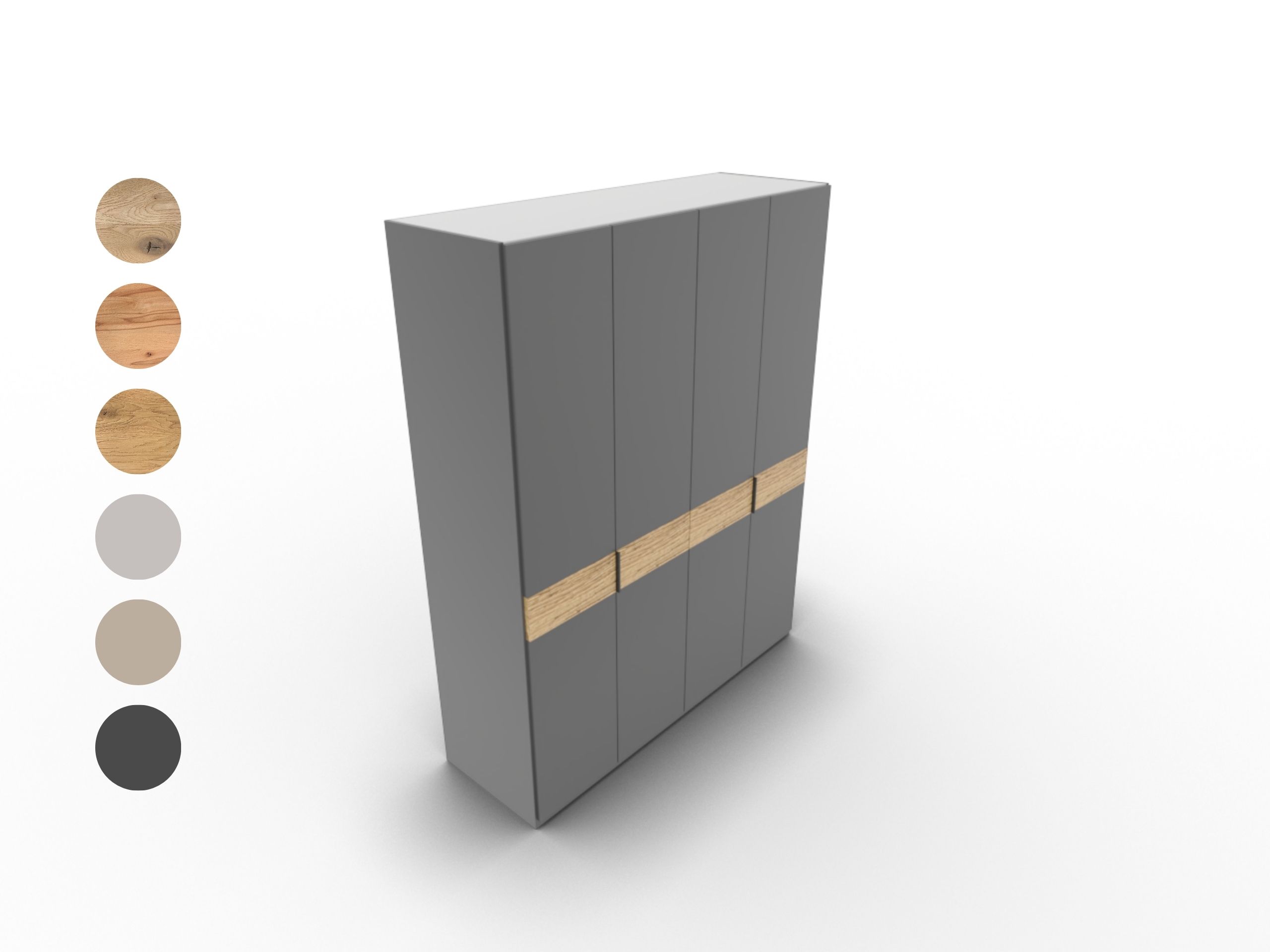 Disselkamp CD Studioline Kleiderschrank BB 4-türig Korpus Basalt Bauchbinde Wildeiche