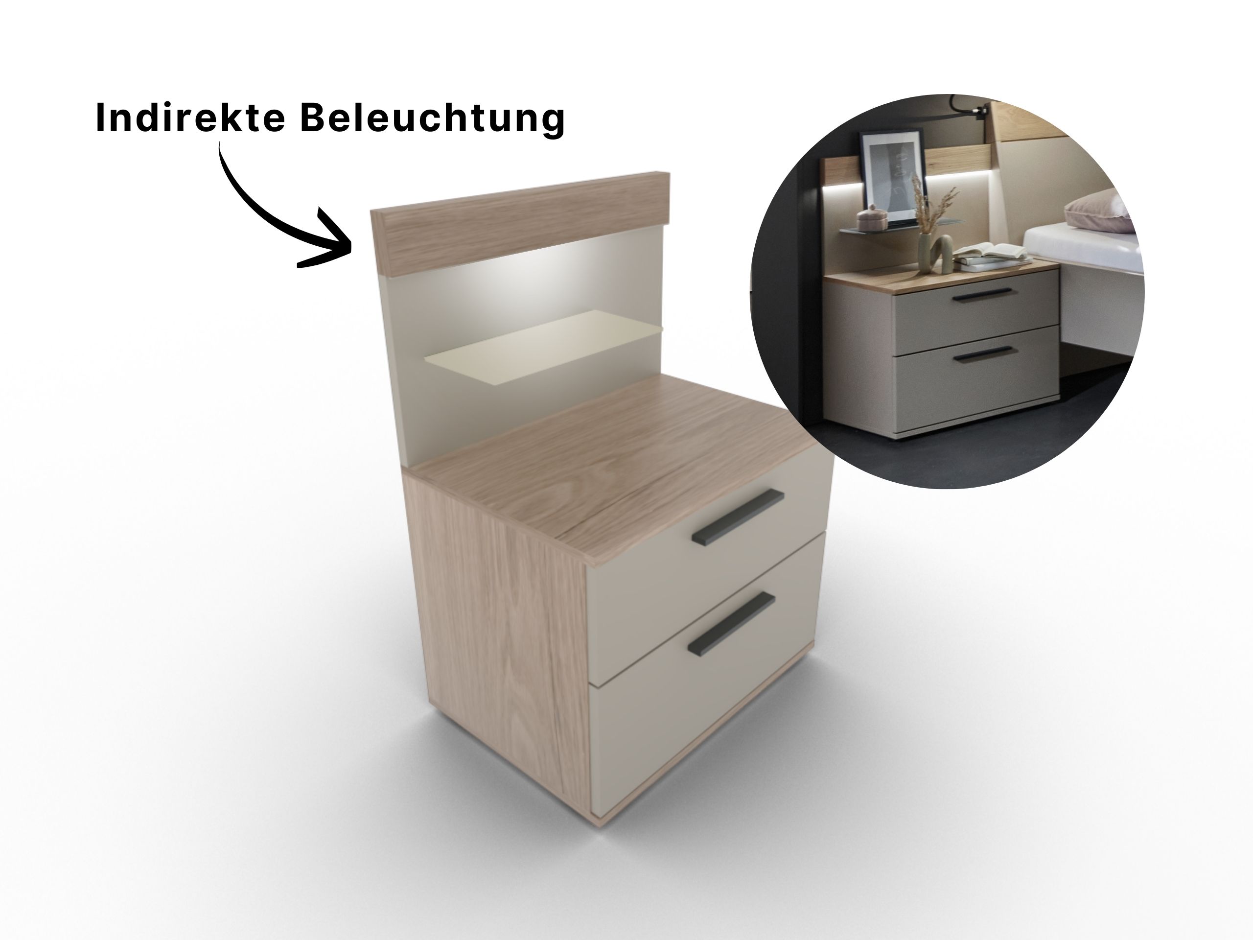 Disselkamp Cuneo Konsole 2 Schubkaesten_Paneelaufsatz mit indirekter Beleuchtung U-Linie