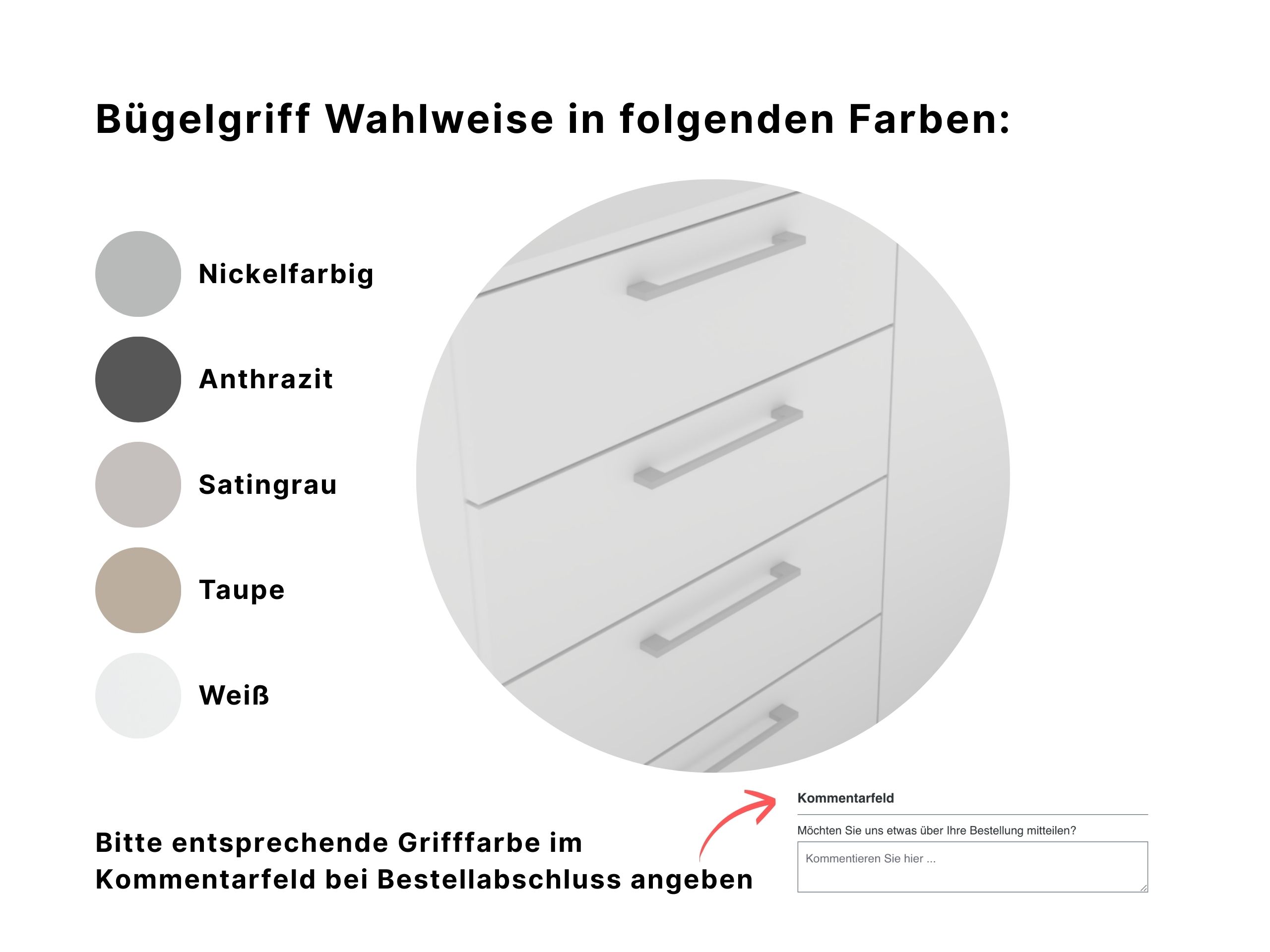Disselkamp Buegelgriffauswahl einfarbige Schrankkommode Darstellung Farbauswahl